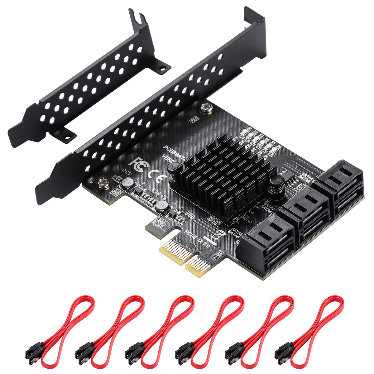 Mzhou Pcie Sata Card 6 Ports, With 6 Sata Cables And Low Profile Bracket, 6 Gbps 1X Sata 3.0 Pcie Card,Support 6 Sata 3.0 Device