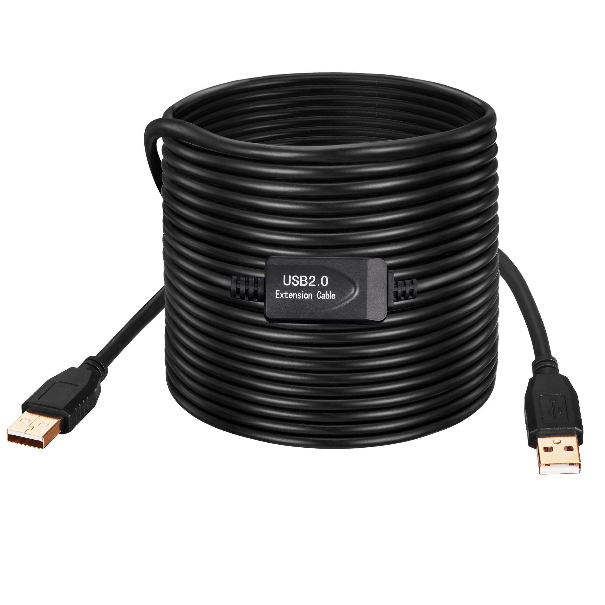 Tan QY USB 2.0 Cable with Signal Booster Gold-Plated Connector Black 50Ft