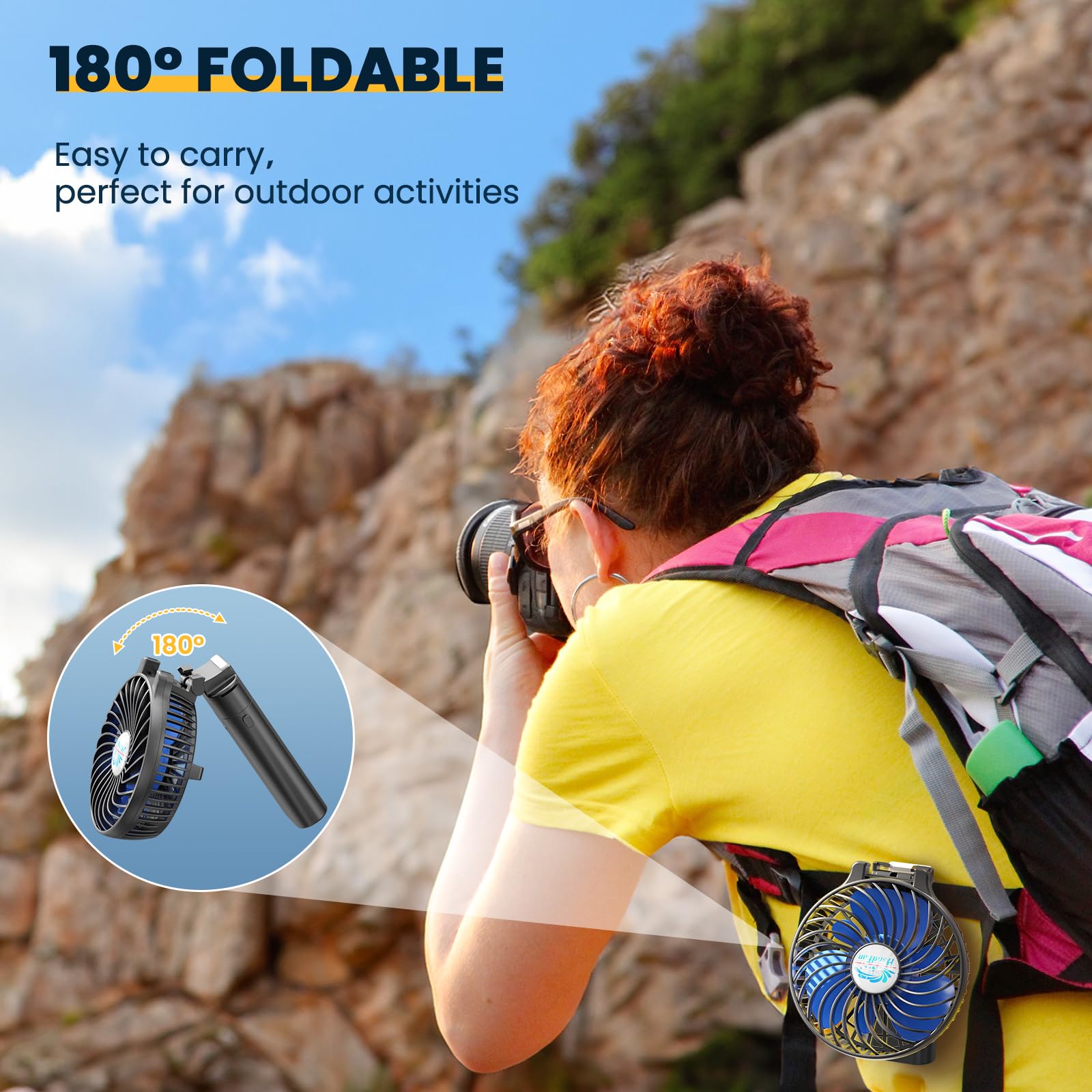 Handfan Portable Handheld Fan With Power Bank, 2 In 1 Hand Fan, 5200Mah Rechargeable Battery Operated, Personal Foldable Makeup