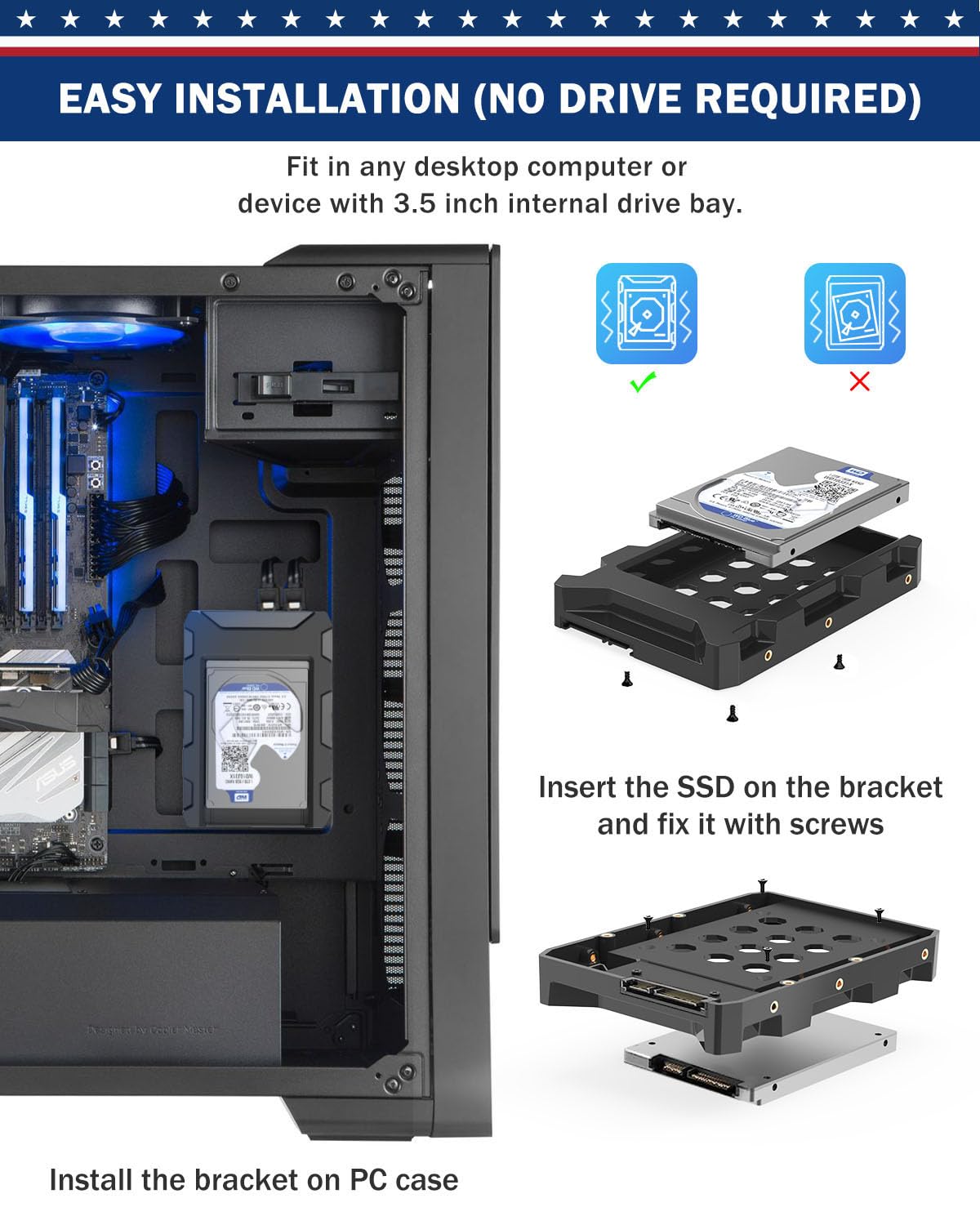 Decorstat 8 Pack 2.5''Ssd To 3.5'' Sata Hard Disk Drive Adapter Hdd Cage Abs Mounting Bracket Kit Internal Drive Bay Converter H