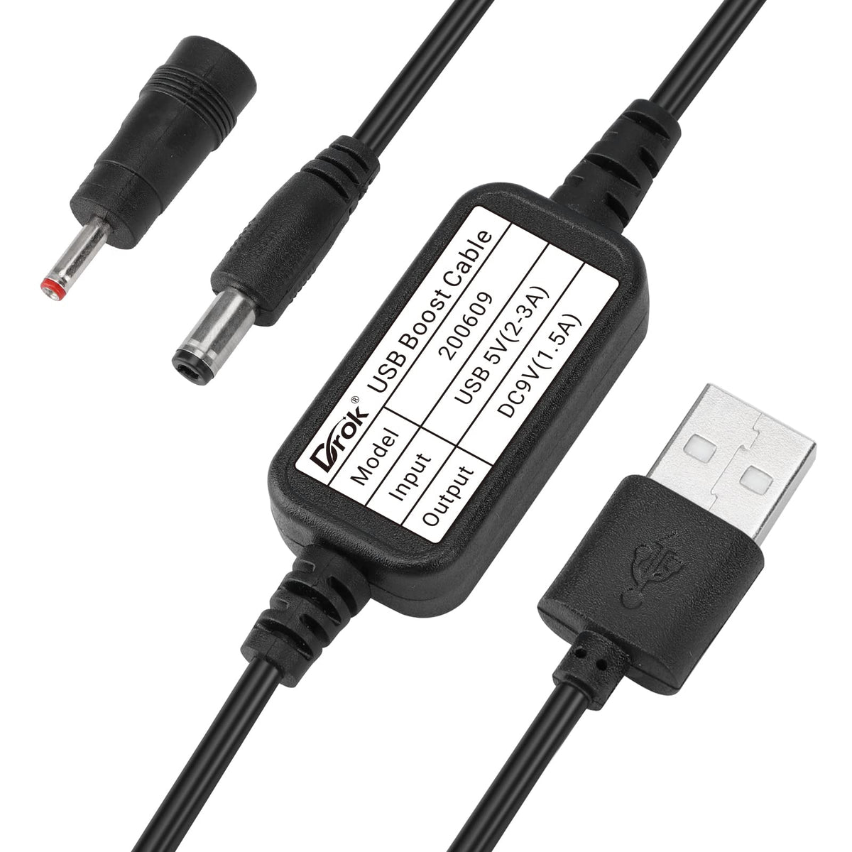 Drok Usb To 9V, 5V To 9V Usb Boost Converter, Usb Cable Dc 5V Step Up To 9V, 1.5A Power Regulator Line With 5.5Mm Port 1.2 Meter
