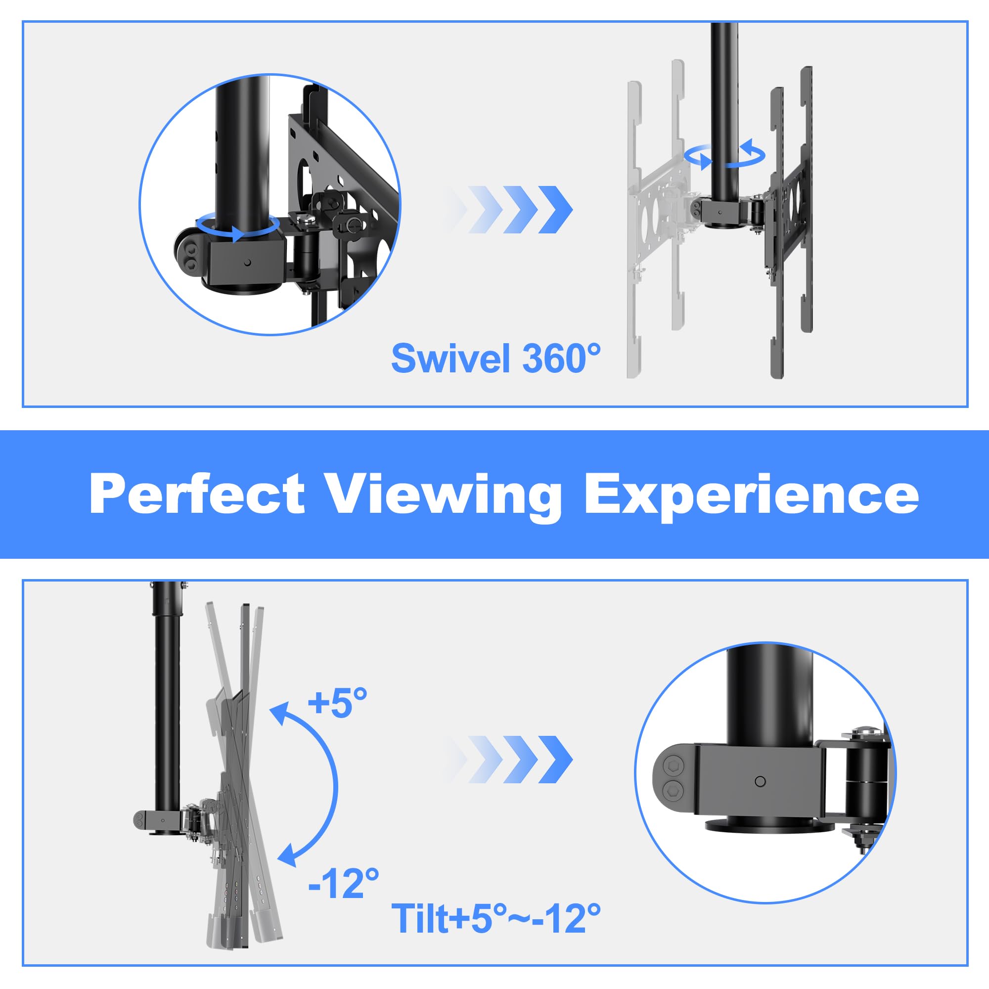 Xinlei Ceiling Tv Mount Full Motion Tv Bracket For Most 26 To 65 Inch Flat Curved Tvs/Monitors, Swivel Tilt Height Adjustable Ha