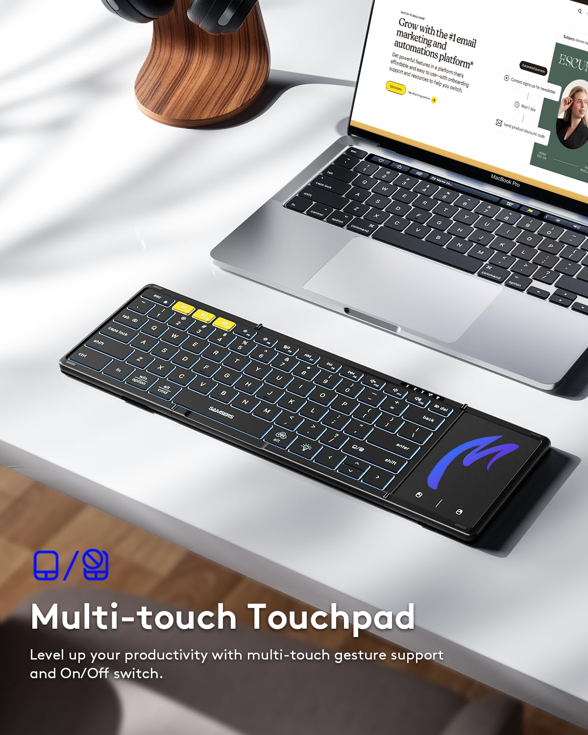 Samsers Foldable Bluetooth Keyboard With Touchpad, Full Size Wireless Folding Keyboard With Backlight, Portable Travel Keyboard