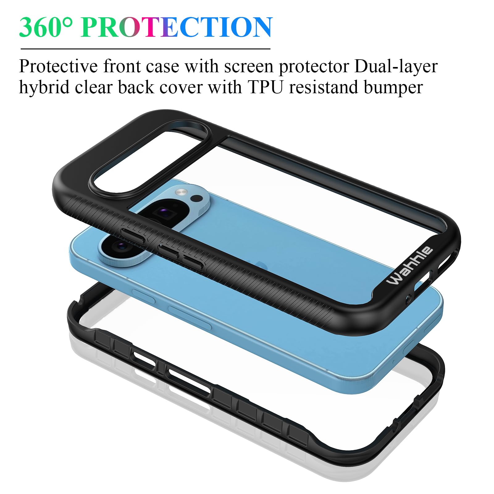 Wahhle Compatible With Google Pixel 9/9 Pro Case, Built In Screen Protector Full Body Shockproof Slim Fit Bumper Protective Phon