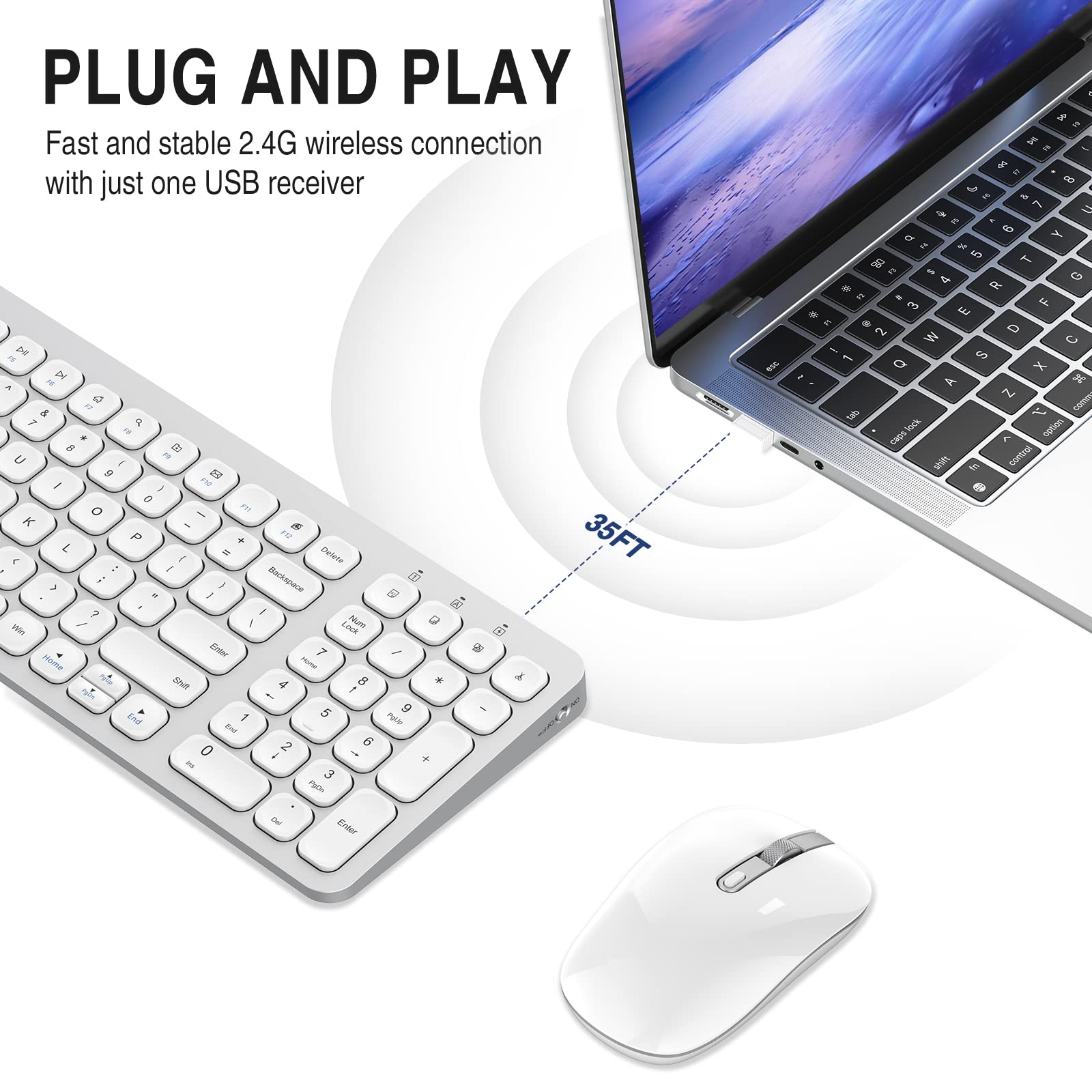 Cimetech Wireless Keyboard And Mouse Combo, Compact Full Size Wireless Keyboard And Mouse Set Less Noise Keys 2.4G Ultra Thin Sl