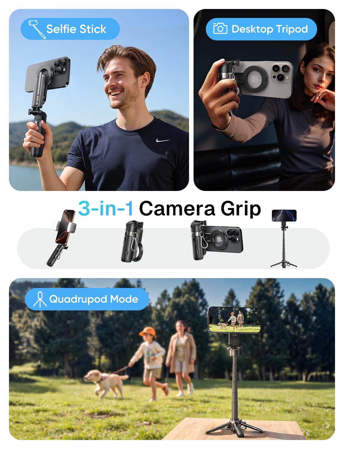 Magic John Phone Tripod With 2 Selfie Light, Portable Pocket Size Selfie Stick For Iphone Magsafe, Selfie Stick With Wireless De