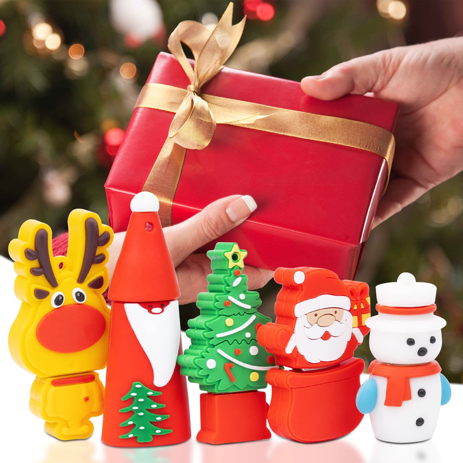 5 Pack Usb Flash Drive Christmas Style 16Gb New Year Gifts For Family And Friends, Borlterclamp Usb 2.0 Drive Memory Stick Of Santa Claus Christmas Tree Snowman Patterns Cute Pen Drive
