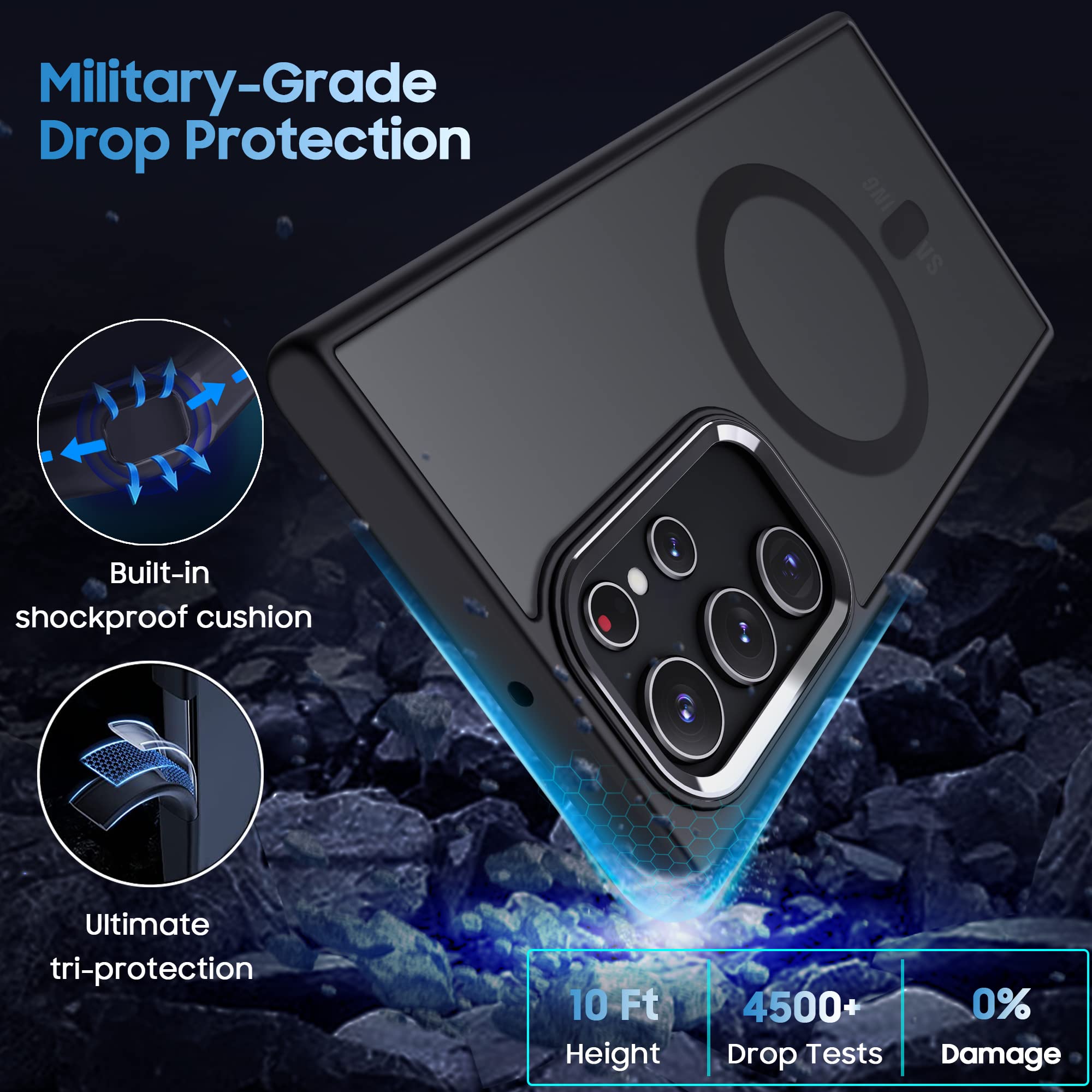 Makavo Translucent Matte For Samsung Galaxy S22 Ultra Case, Compatible With Magsafe, Slim Thin Magnetic Cover With Camera Lens P