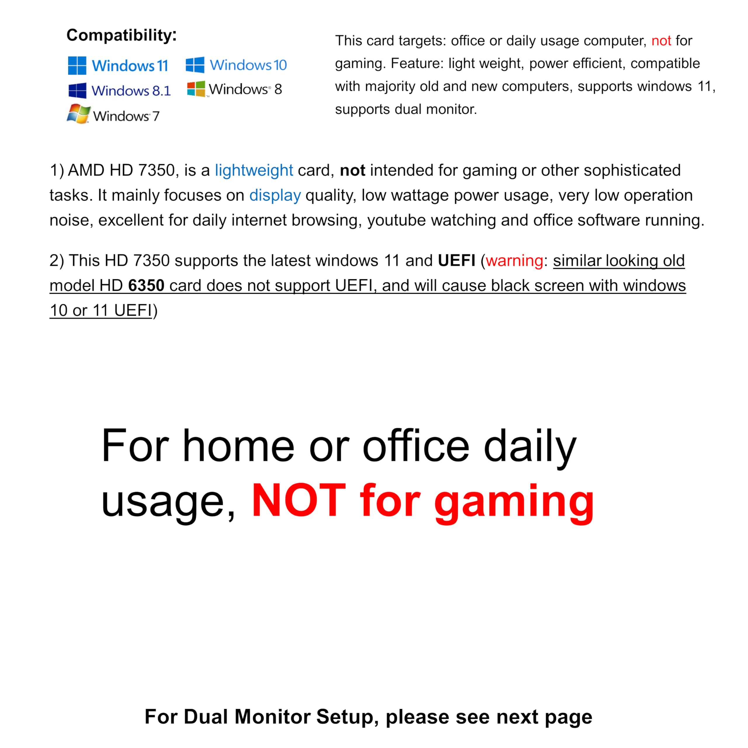 Epic It Service Amd Radeon Hd 7350 512Mb Graphics Card (Full Size Bracket, Dual Dvi), Fits Normal Size Computer Only, Uefi Boot