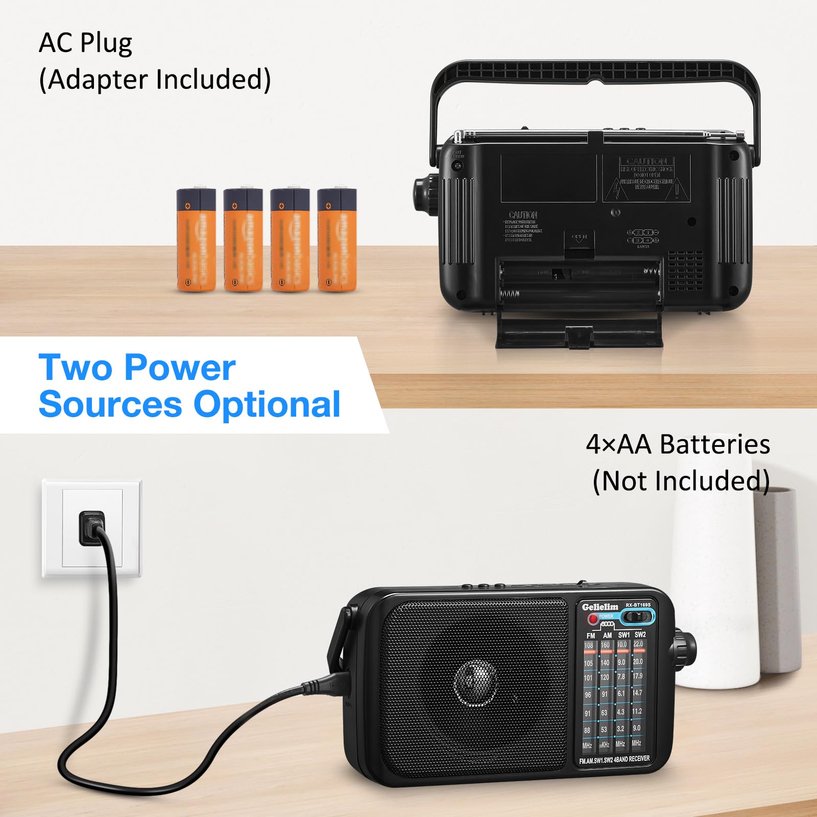 Gelielim Radio Portable Am Fm With Bluetooth Loud Speaker, Radio Plug In Wall Or Battery Powered Best Reception For Home Or Outd