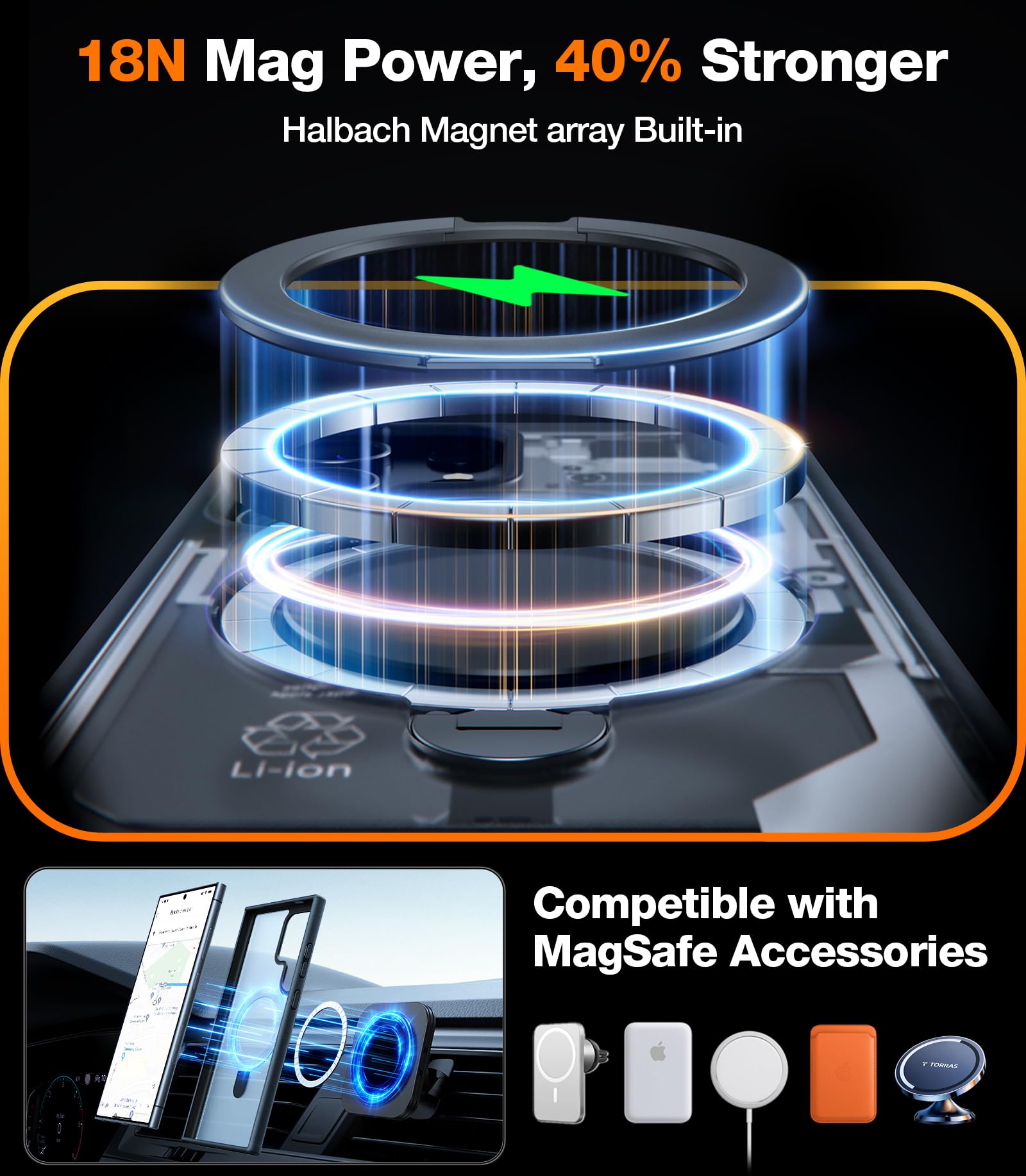 Torras 360Spin Magnetic Stand For Samsung Galaxy S24 Ultra Case, Compatible With Magsafe, Military Grade Shockproof Slim Protect