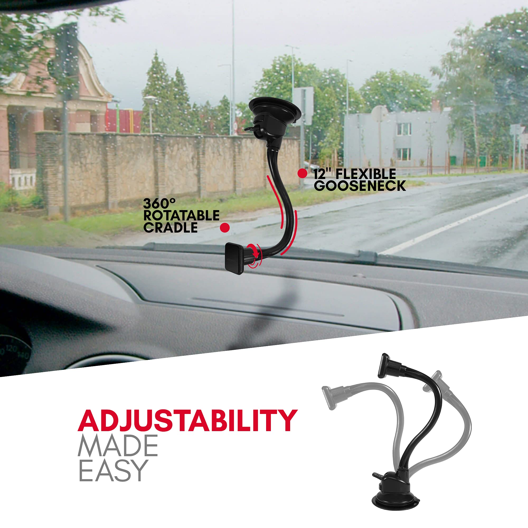 Macally Windshield Phone Mount For Car Magnetic   Suction Cup Window Mount Phone Holder With 12'' Long Gooseneck Arm & Super Str