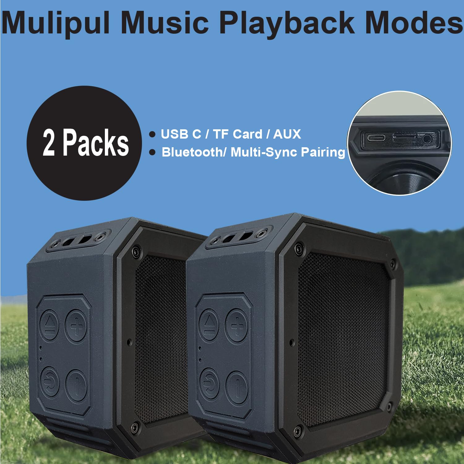 Birdie79   2 Pack Golf Speaker: Magnetic, Loud Stereo Sound, Bass Boost, Bluetooth, Ipx7 Waterproof, Rugged & Shockproof   30W