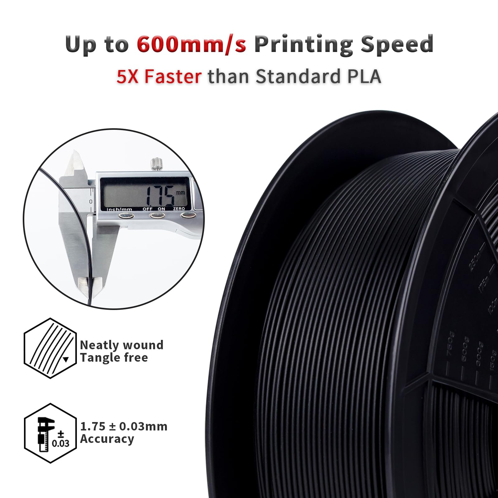 Ziro High Speed Filament 1.75Mm,Up To 600Mm/S, Hs Pla Filament 1.75, Fast Printing Speedy Pla Filaments, Dimensional Accuracy +/
