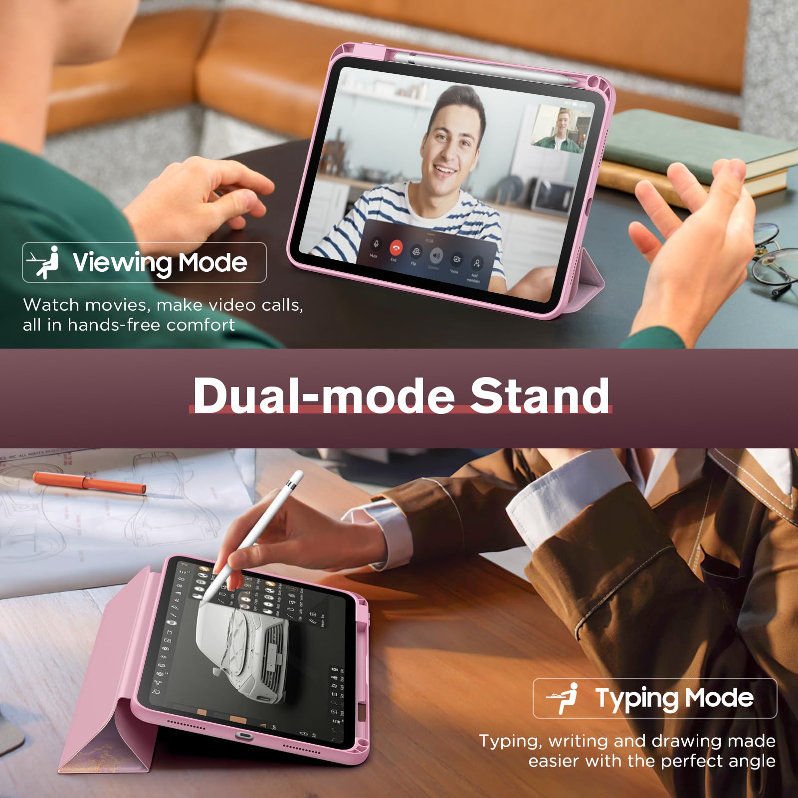 MoKo for iPad (A16) 11th Generation 2025 11 inch/10th Generation 10th 2022 10.9 inch Case with Pencil Holder, Smart Trifold iPad Case with Soft TPU Back Stand Cover, Auto Wake/Sleep, Pink Gold Marble