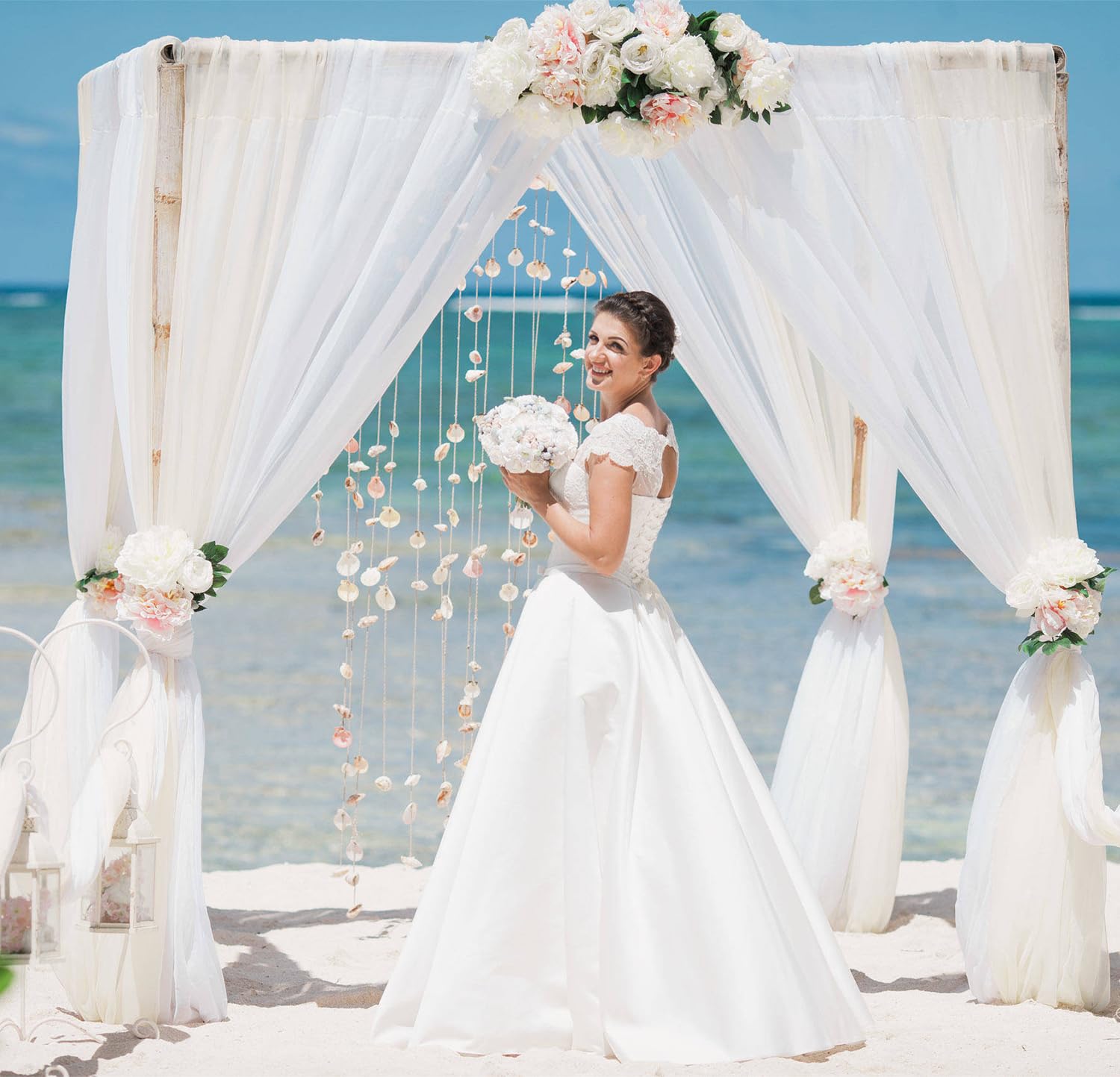 Fuhsy White Chiffon Curtains 2 Panels Sheer Backdrop Curtains 10X10 Ft Chiffon Backdrop Drapes Wedding Backdrop Curtain Semi She