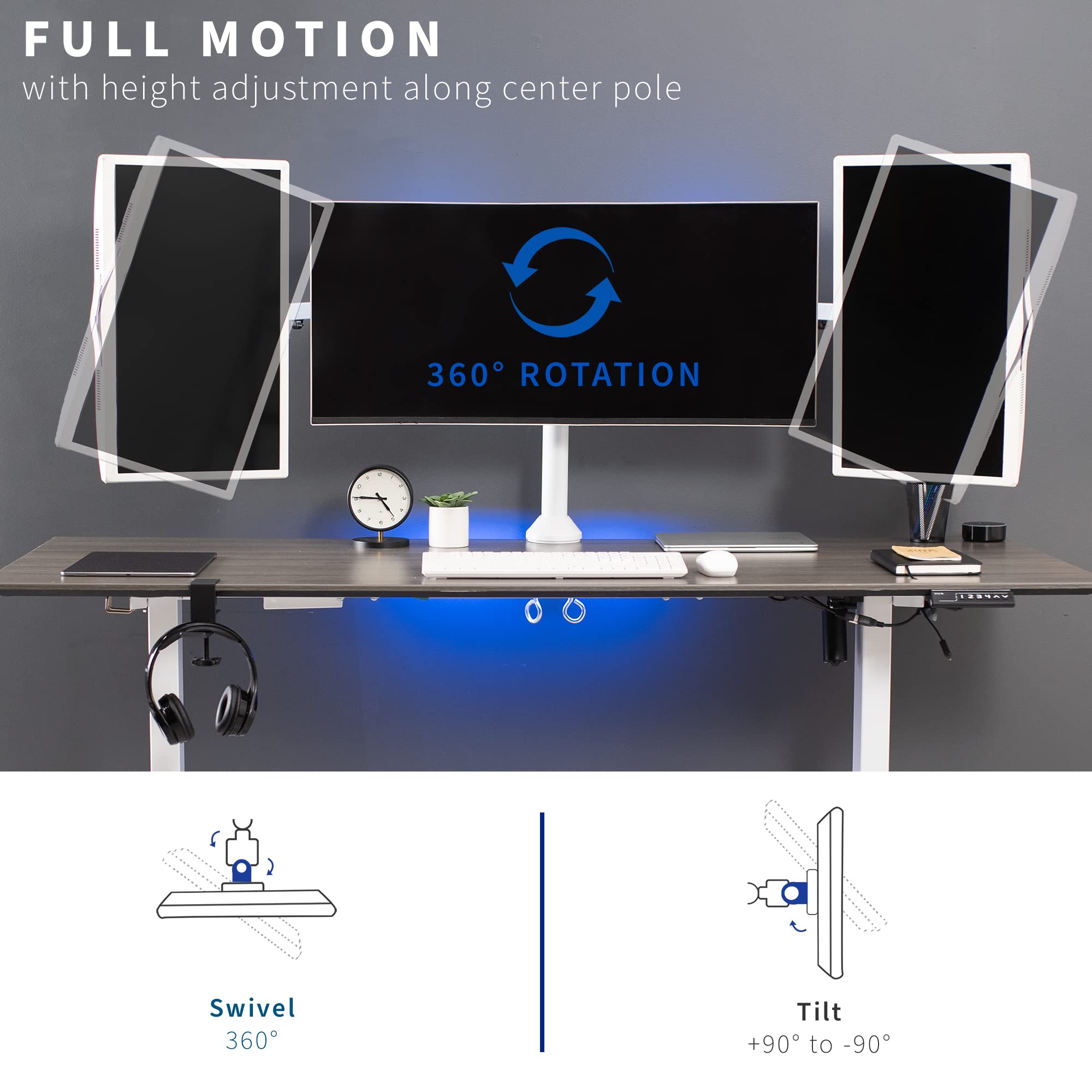VIVO Triple Monitor 23 to 32 inch LED LCD Clamp on Desk Mount, Heavy Duty Articulating VESA Computer Stand, Holds 3 Screens, Fully Adjustable for Home Office Workstation, White, STAND V103W