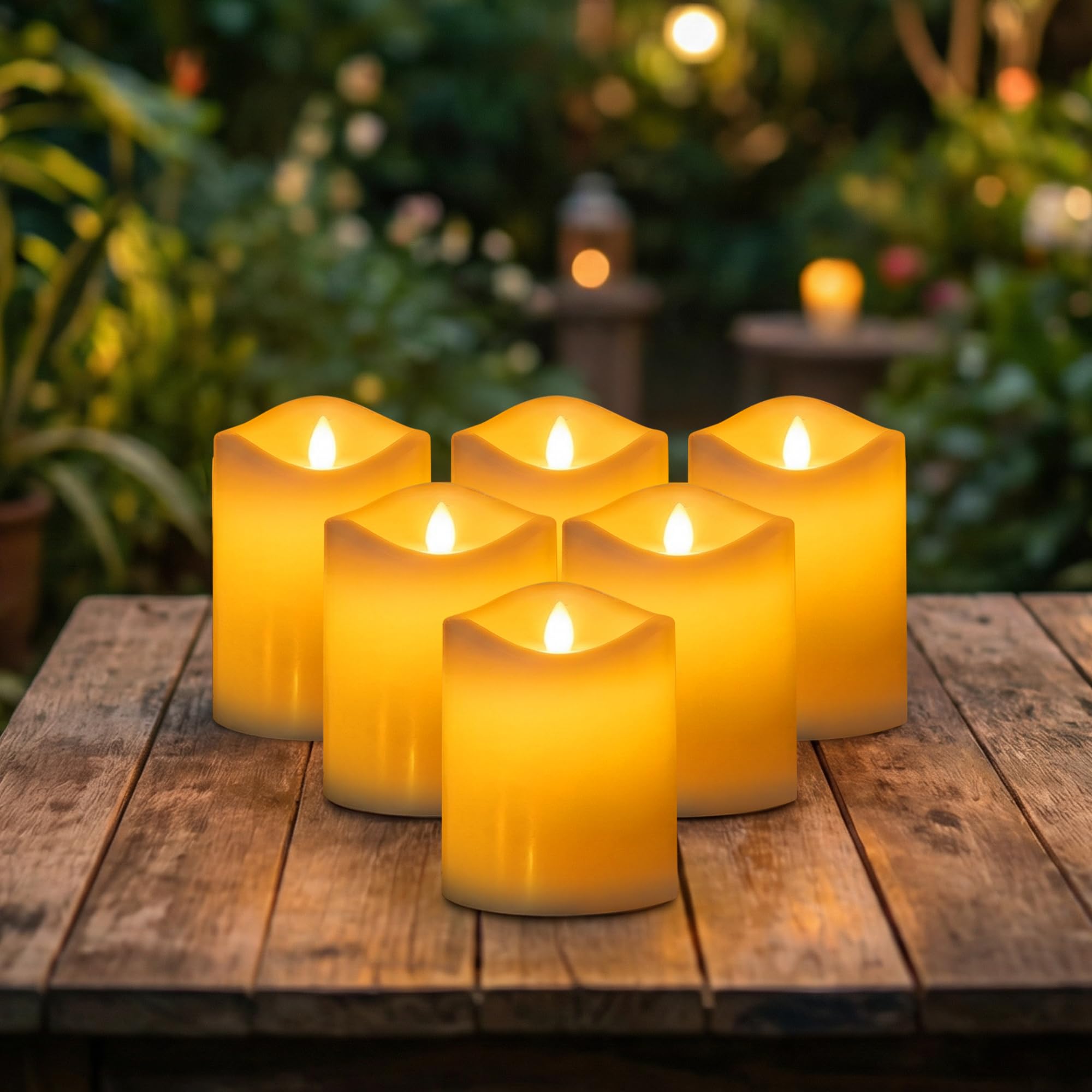 Livinlarge Solar Candles Outdoor Waterproof, 3x4 Rechargeable Solar Powered Flameless Flickering LED Pillar Candle for Patio Yar