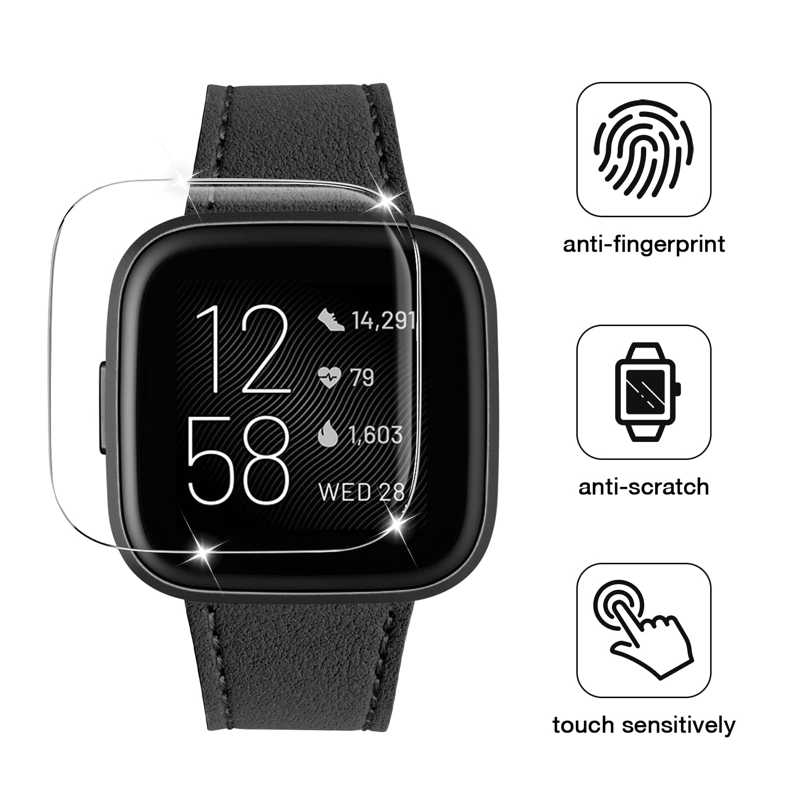 Wfeagl For Fitbit Versa Band, Top Grain Leather Band For Fitbit Versa Fitness Smart Watch (Black Band + Black Buckle)