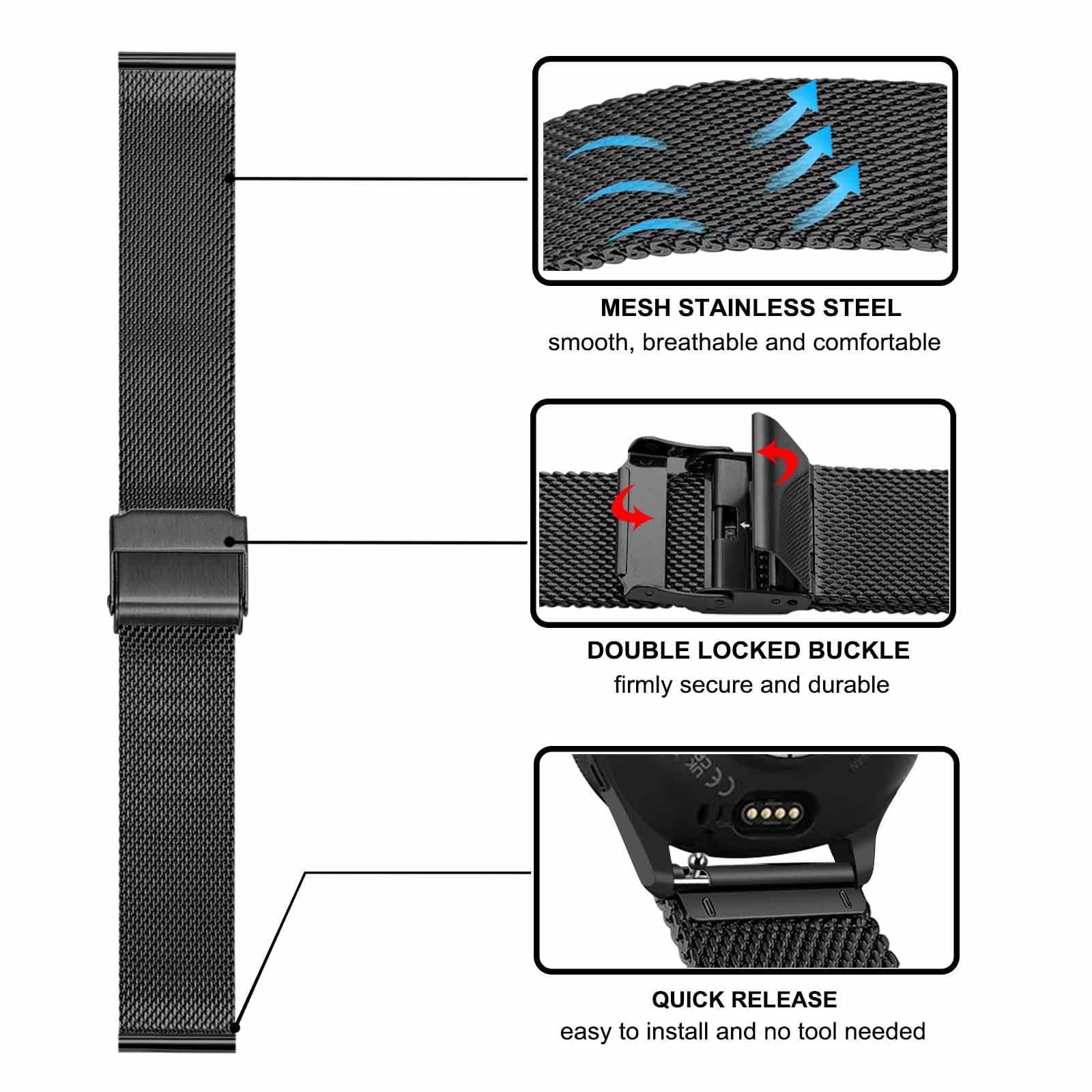 Trumirr Band Sets For Venu 3 (45Mm) / Forerunner 570 47Mm Smart Watch Men, Solid Stainless Steel Metal + Mesh Strap Quick Releas
