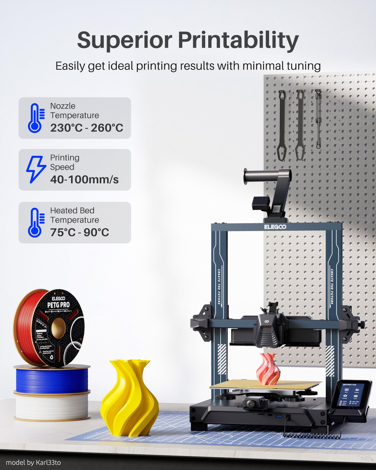 Elegoo Petg Pro Filament 1.75Mm Blue 1Kg, Strong Toughness 3D Printer Filament Dimensional Accuracy +/  0.02 Mm, 1Kg Cardboard S