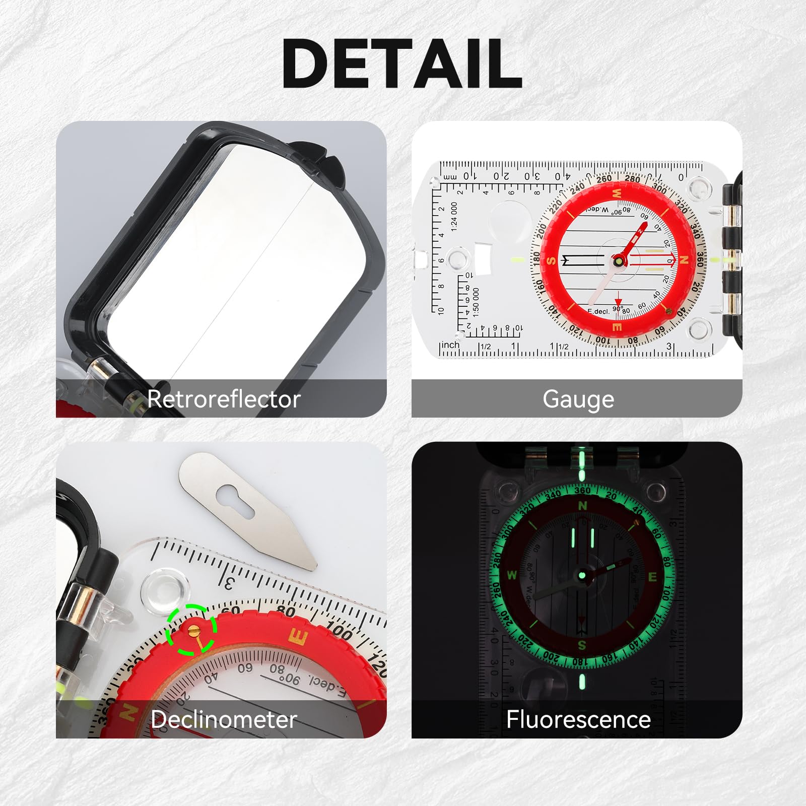 Compass Hiking Survival With Sighting Mirror, Declination Adjustment, Clinometer, And Led Light-Built For Hiking, Camping, Hunti