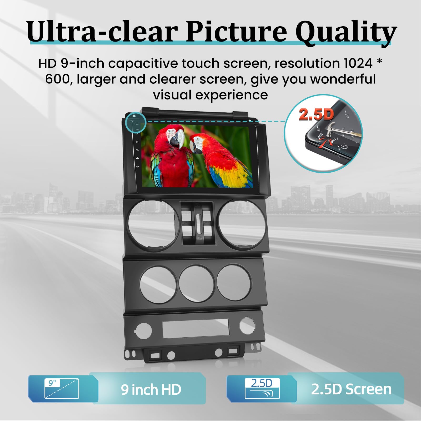 For Jeep Wrangler (4 Doors) 2007 2008 2009 2010 With Wireless Apple Carplay And Android Auto, 2+32G 9 Inch Touchscreen Android C