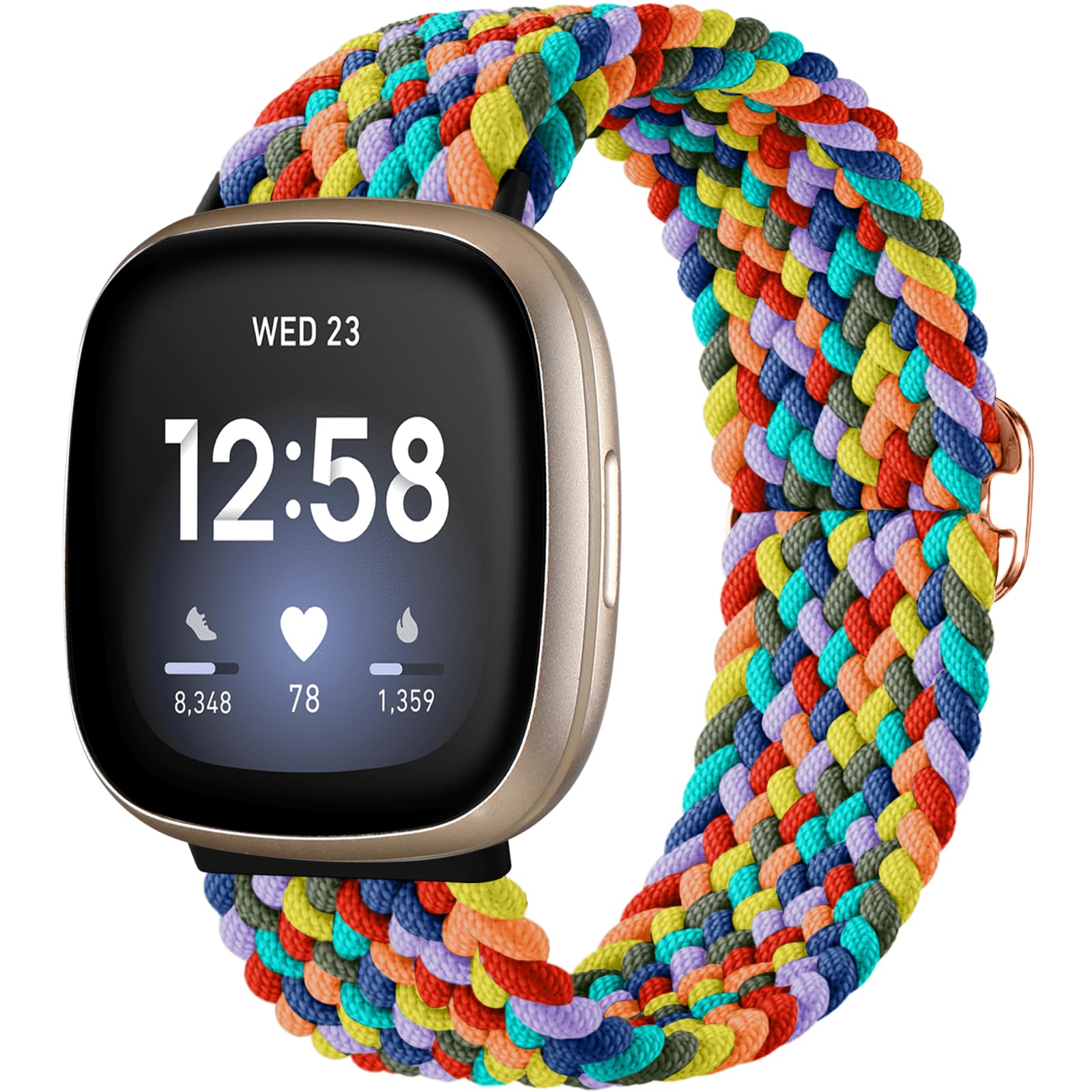 Maledan Braided Stretchy Band Compatible For Fitbit Sense/Fitbit Versa 3/ Versa 4/ Sense 2 Bands Women Men, Soft Elastic Strap B