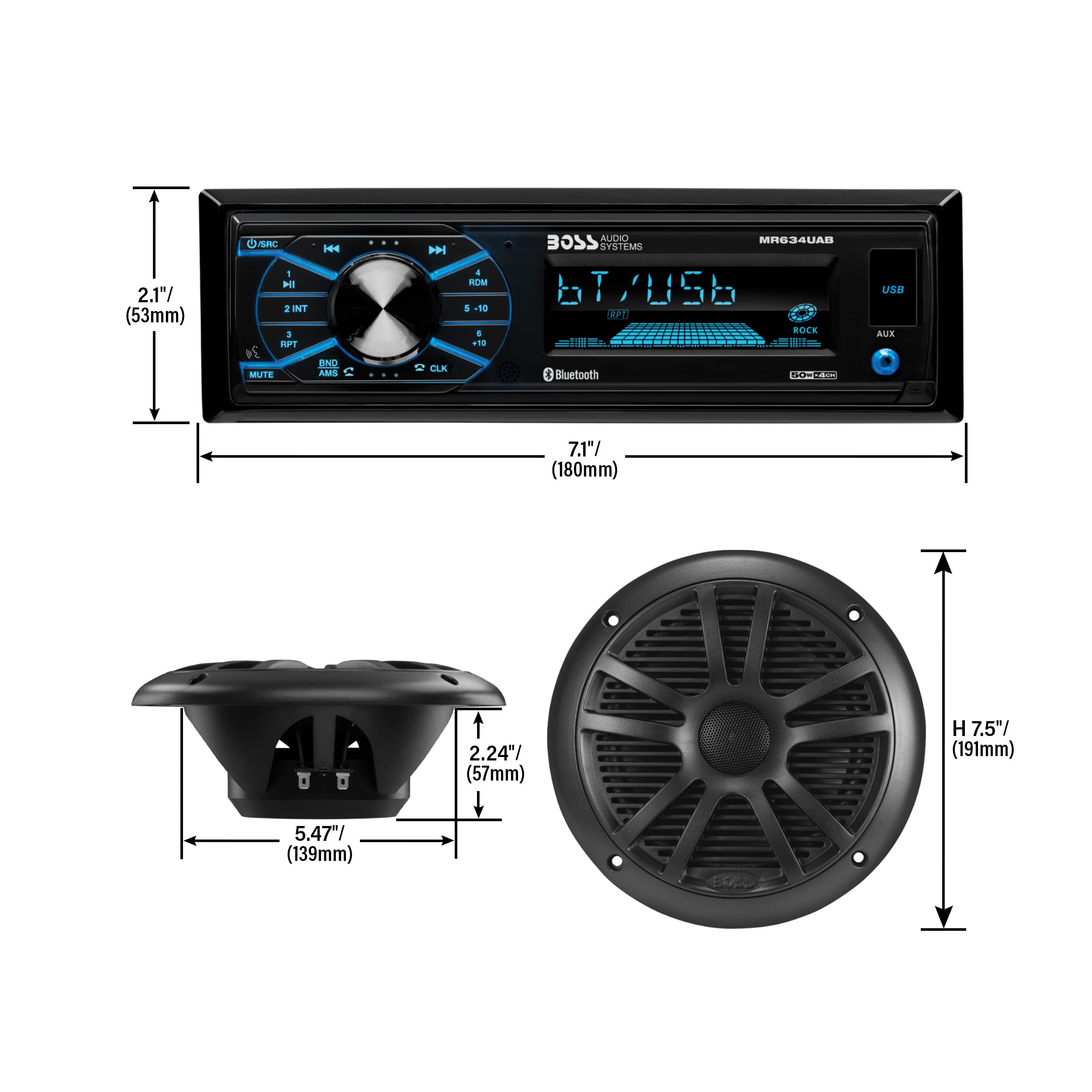 Boss Audio Systems Mcbk634B.64 Weatherproof Marine Receiver Speaker Package   Mr634Uab Receiver, Usb, Am/Fm Radio, No Cd Player,
