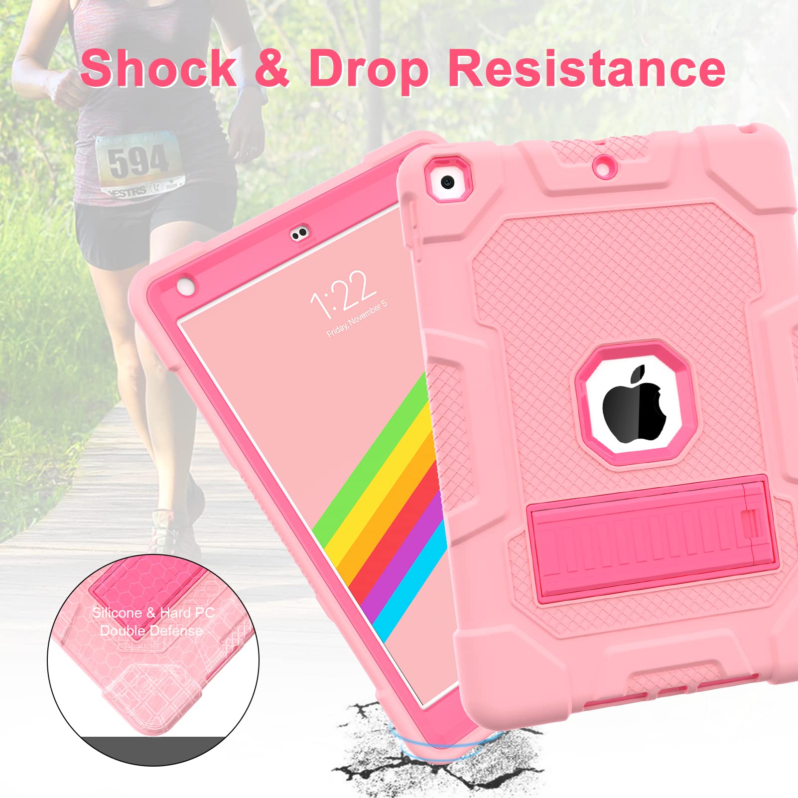 Timism For 9Th Generation Case, For 8Th/7Th Generation Case, For 10.2 2021/2020/2019 Case With Kickstand, Heavy Duty Shockproof