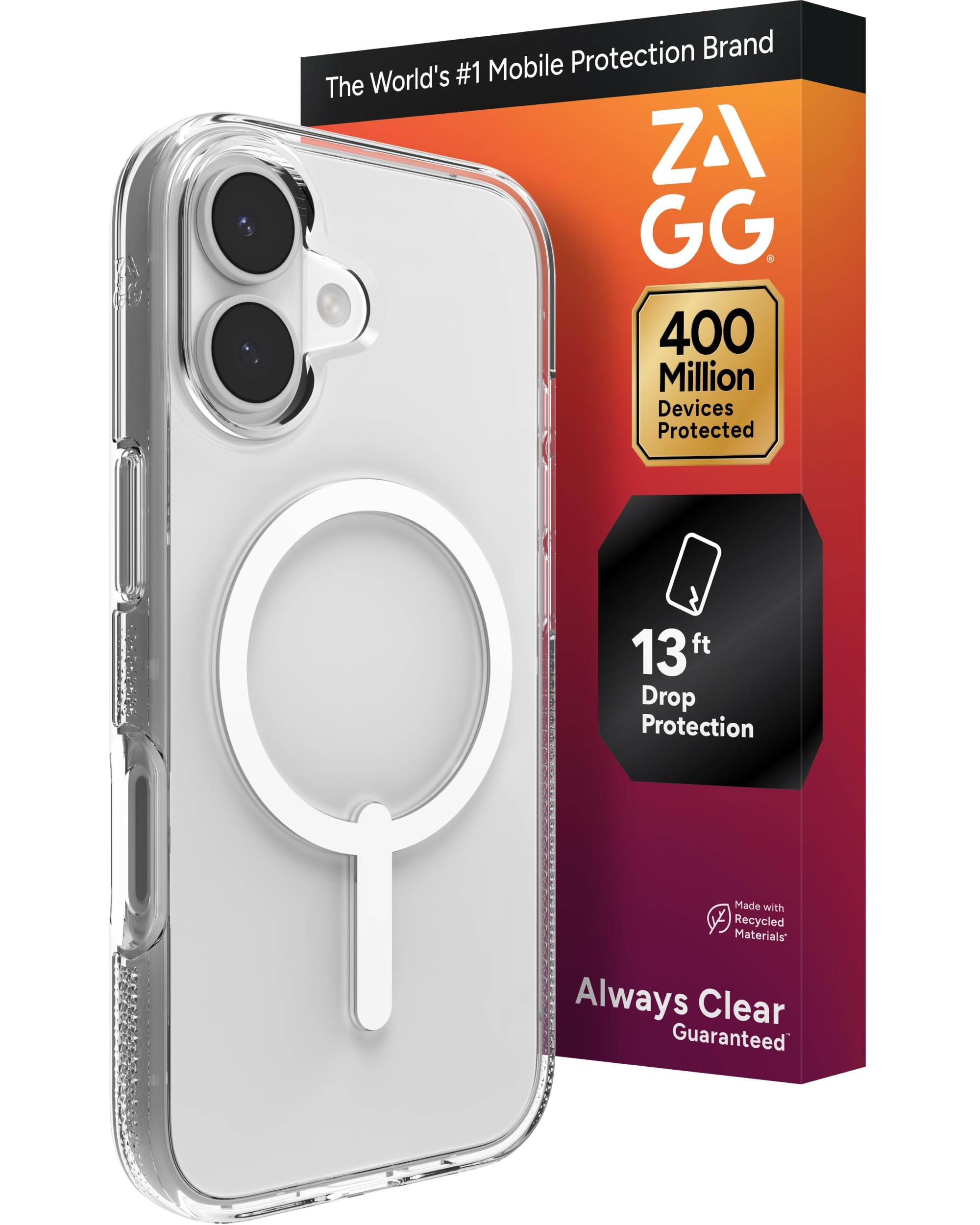 ZAGG Crystal Palace Case for iPhone 17 - Clear, Drop Protection (13ft/4m), ClearGuard Anti-Yellowing & Scratch-Resistant, MagSaf