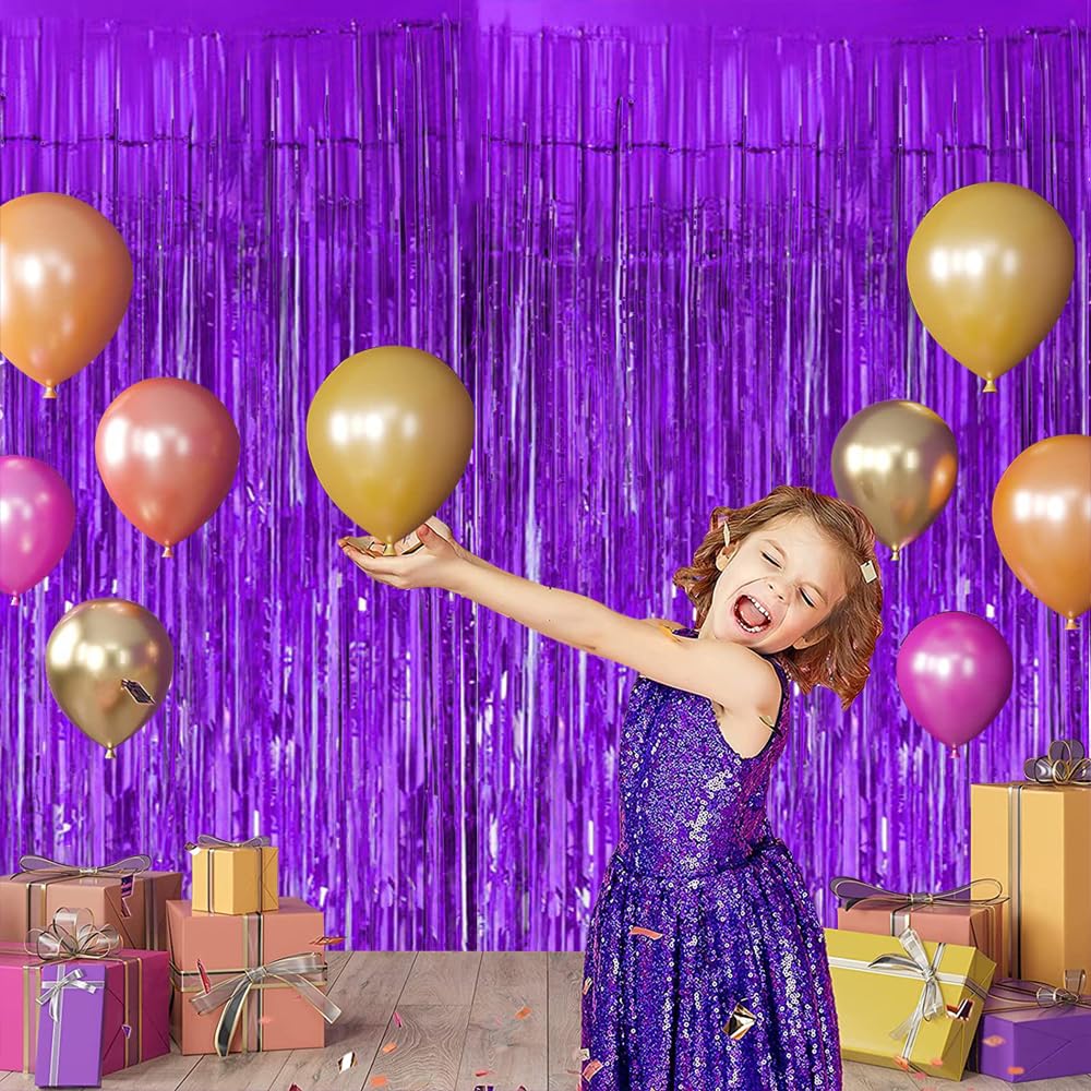 Beishida 2 Pcs Light Purple Violet Door Streamers Tinsel Curtain Party Streamers Backdrop Fringe Foil Wall Background For Birthd