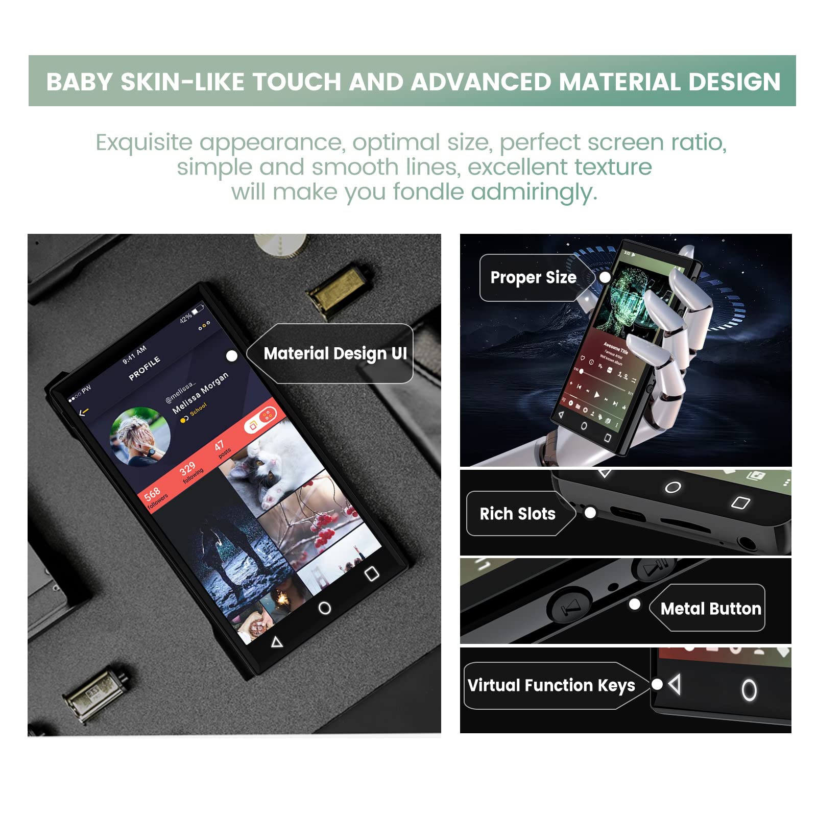 Yffizq 144Gb Android9.0 Mp3 Player With Bluetooth And Wifi,4.3'' 1080P Full Touch Screen Mp4 Player With Spotify,Portable Hifi S