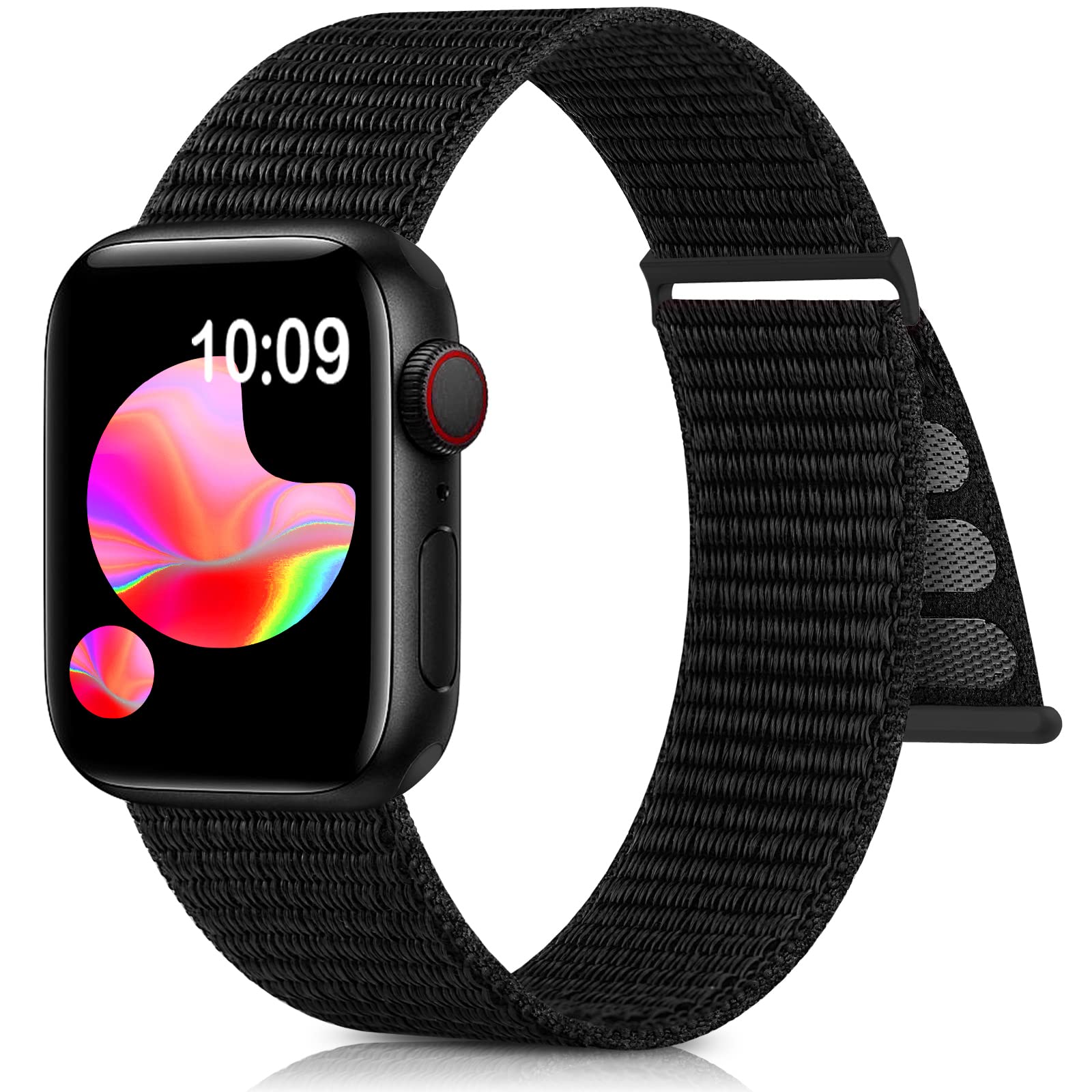 Nylon Sport Loop Bands For Apple Watch Band 38Mm 40Mm 41Mm 42Mm 44Mm 45Mm, Black Adjustable Stretchy Elastic Braided Strap Wrist