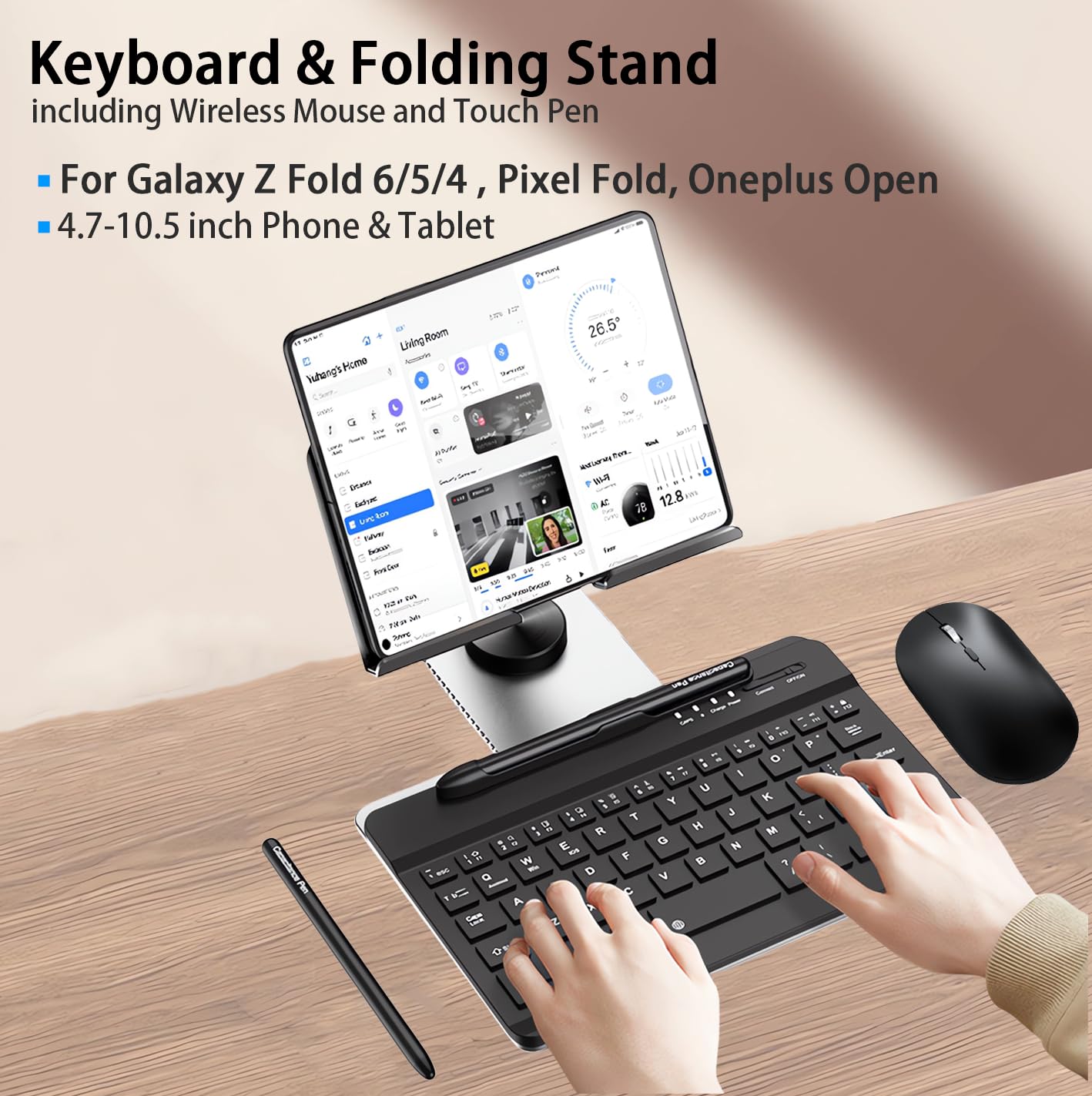 Voppton For Samsung Galaxy Z Fold 6 5 4 Stand And Keyboard Mouse, Portable Detachable Bluetooth Compatible Keyboard, Foldable Ad