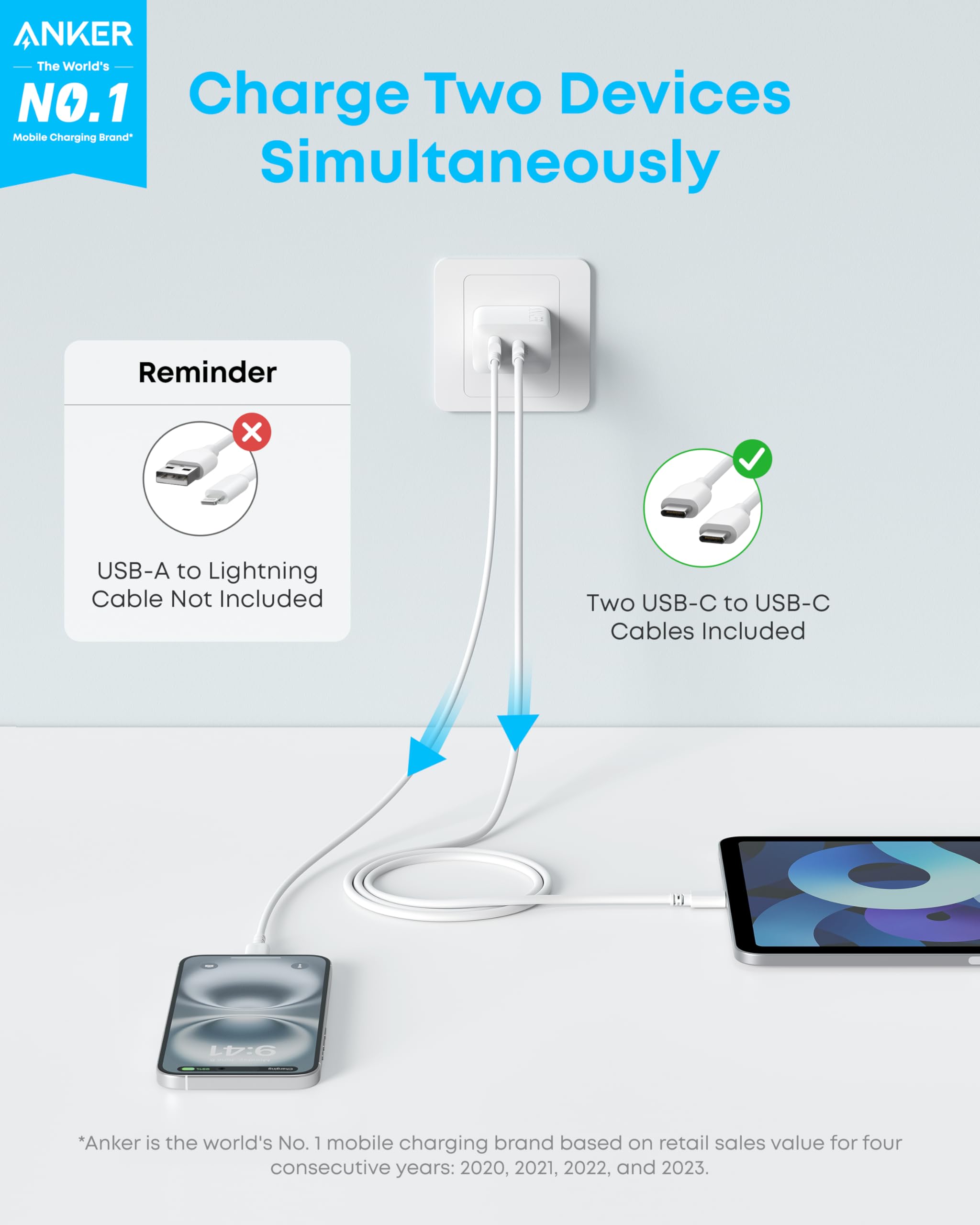 Anker Iphone 17/16 Charger, 2-Pack 20W Fast Usb C Charger Block, For Iphone 17/16/16 Pro Max/15 Series/Ipad Pro And More (2 Pack