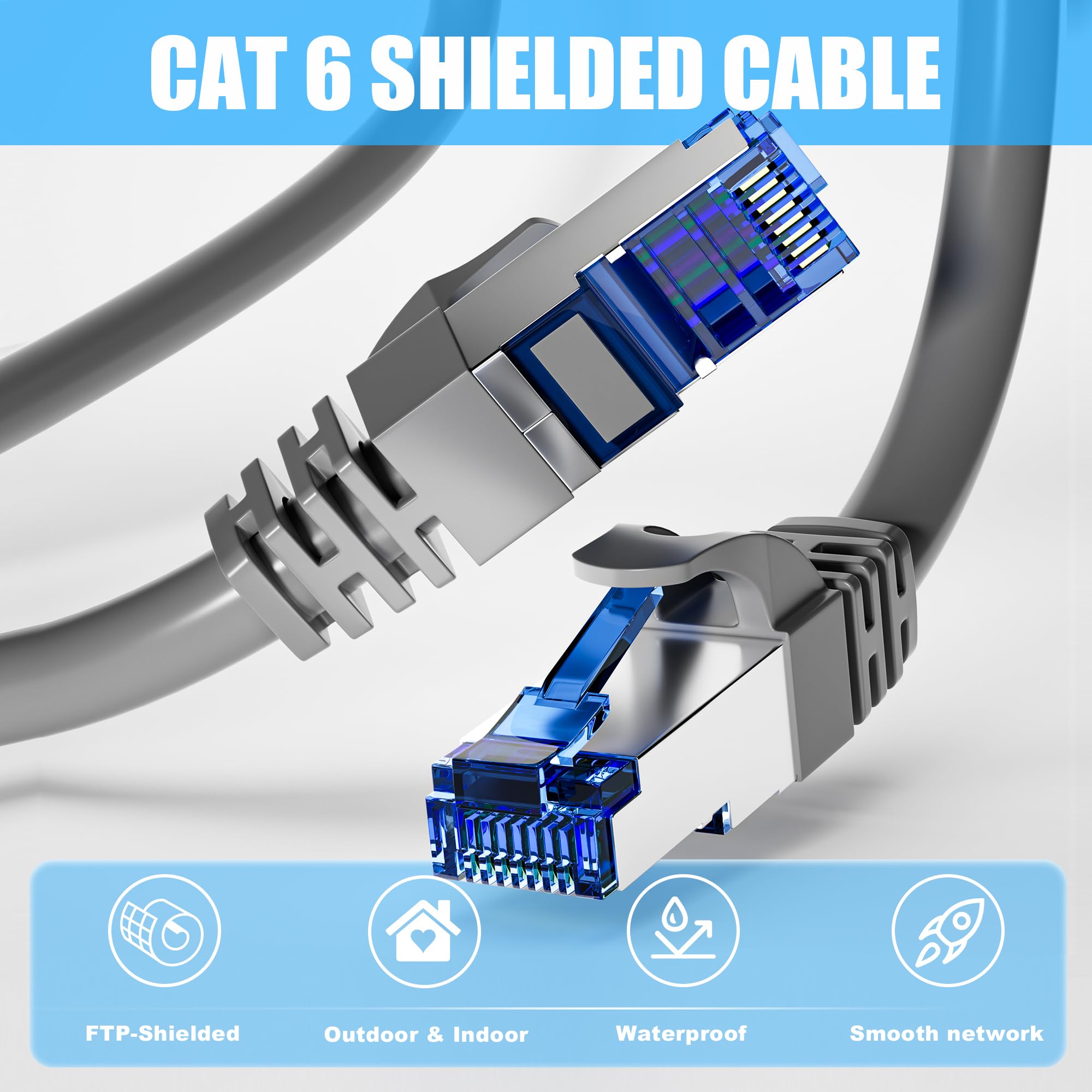 Ethernet Cable 50Ft, Cat 6 Cable Outdoor &Indoor Ftp Shielded Ethernet Cable, 23Awg Gigabit Ethernet Patch Cords Cca, Uv Resista
