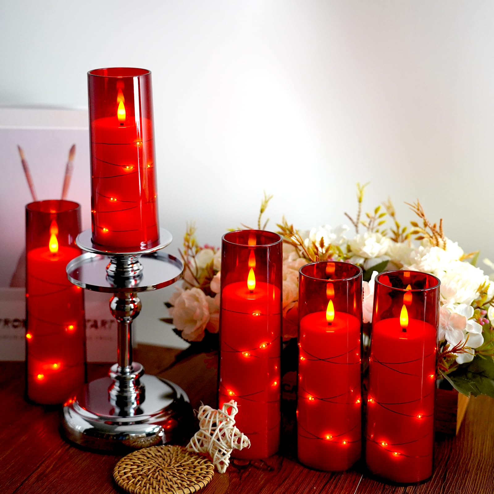 Flameless Candles,With Embedded Star String, Battery Operated Candles Flickering Led Pillar Candles With Remote Control And Time