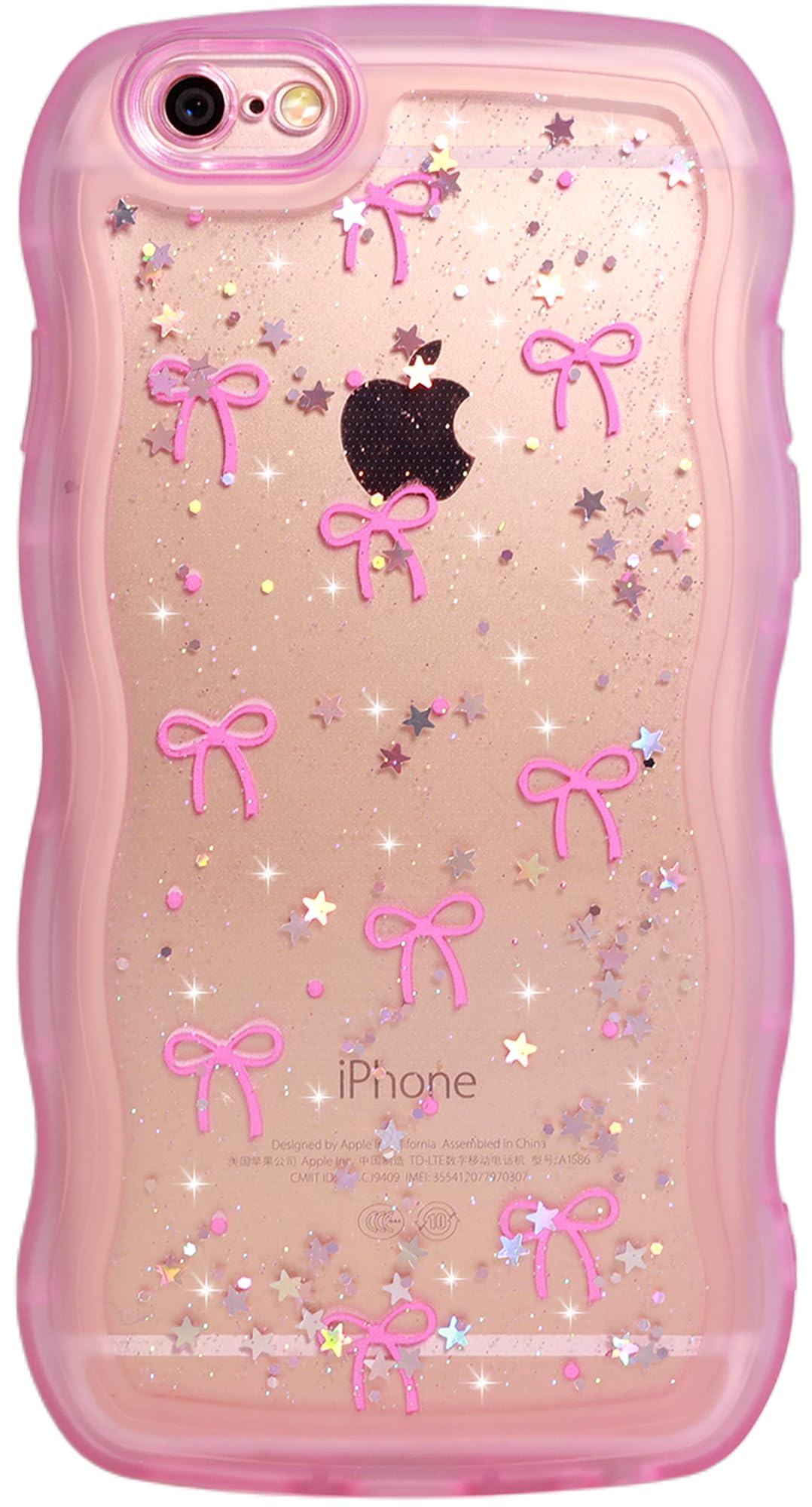 Qokey for iPhone 6/6S Case, Glitter Star & Curved Edge Handle Grip Design, Military-Grade Shockproof Clear TPU Cover, Sparkle Pr