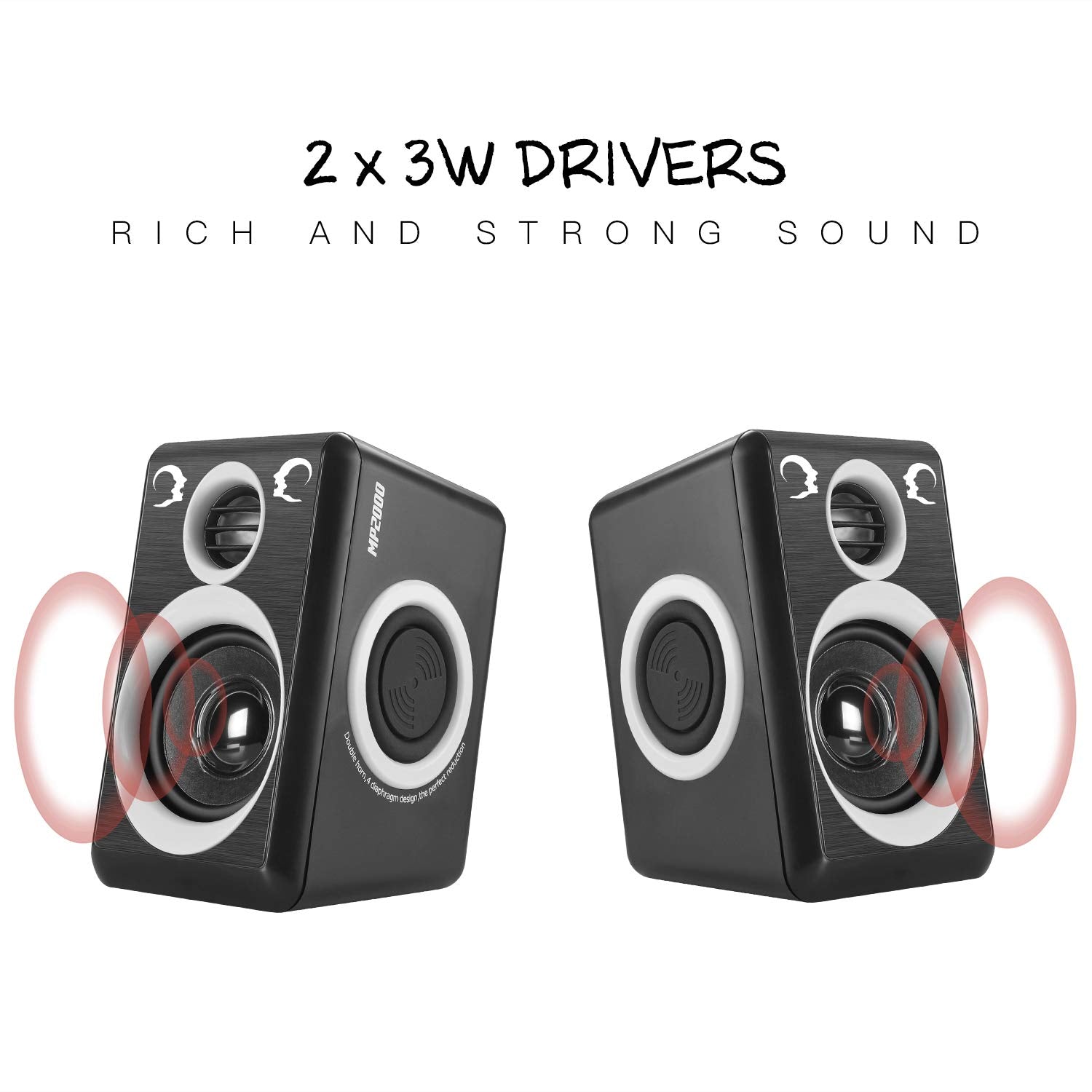 Reccazr Computer Speakers With Surround Sound 2.0Ch Usb Wired Powered Multimedia Speaker For Desktop/Tv/Pc/Laptops/Smart Phone B