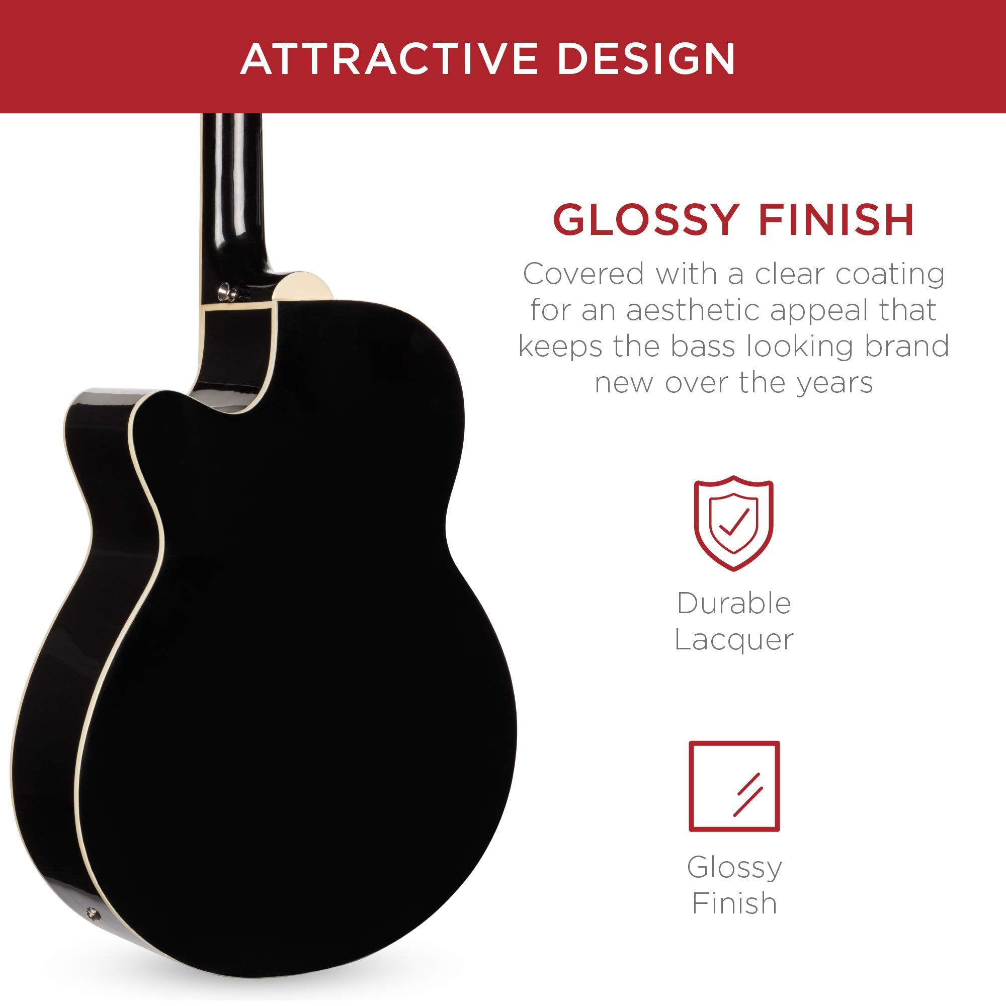 Best Choice Products Acoustic Electric Bass Guitar - Full Size 4 String, Black, Model SKY426, Wood Construction