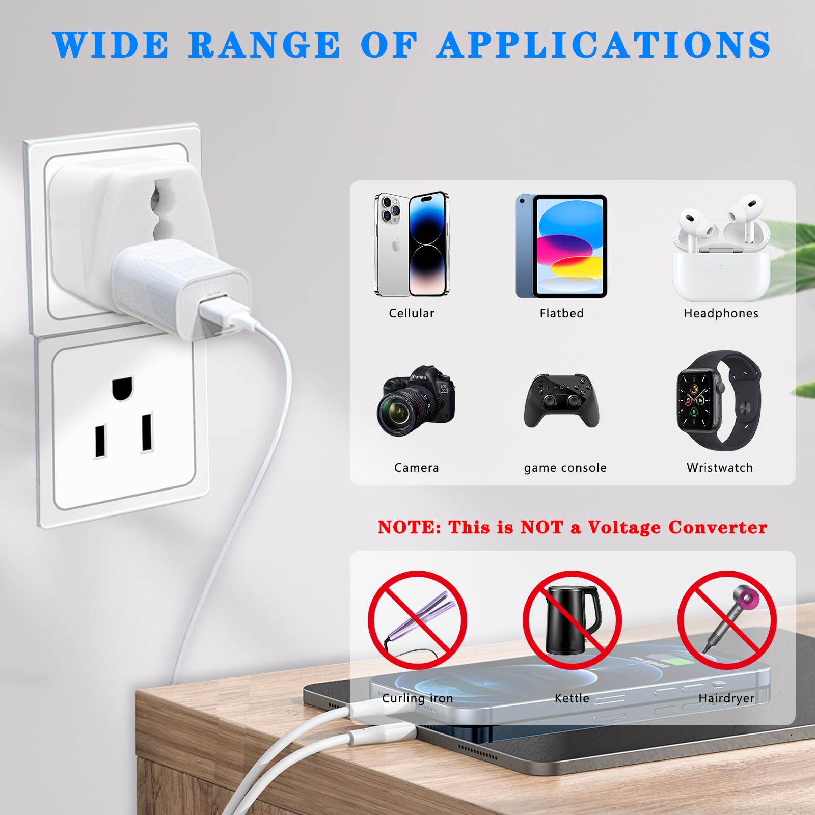 Universal Adapter, Europe To Us Plug Adapters, 2 Pack Uk To Us Plug Adaptor, India To Us Plug Adapterr, American Outlet Plugadap