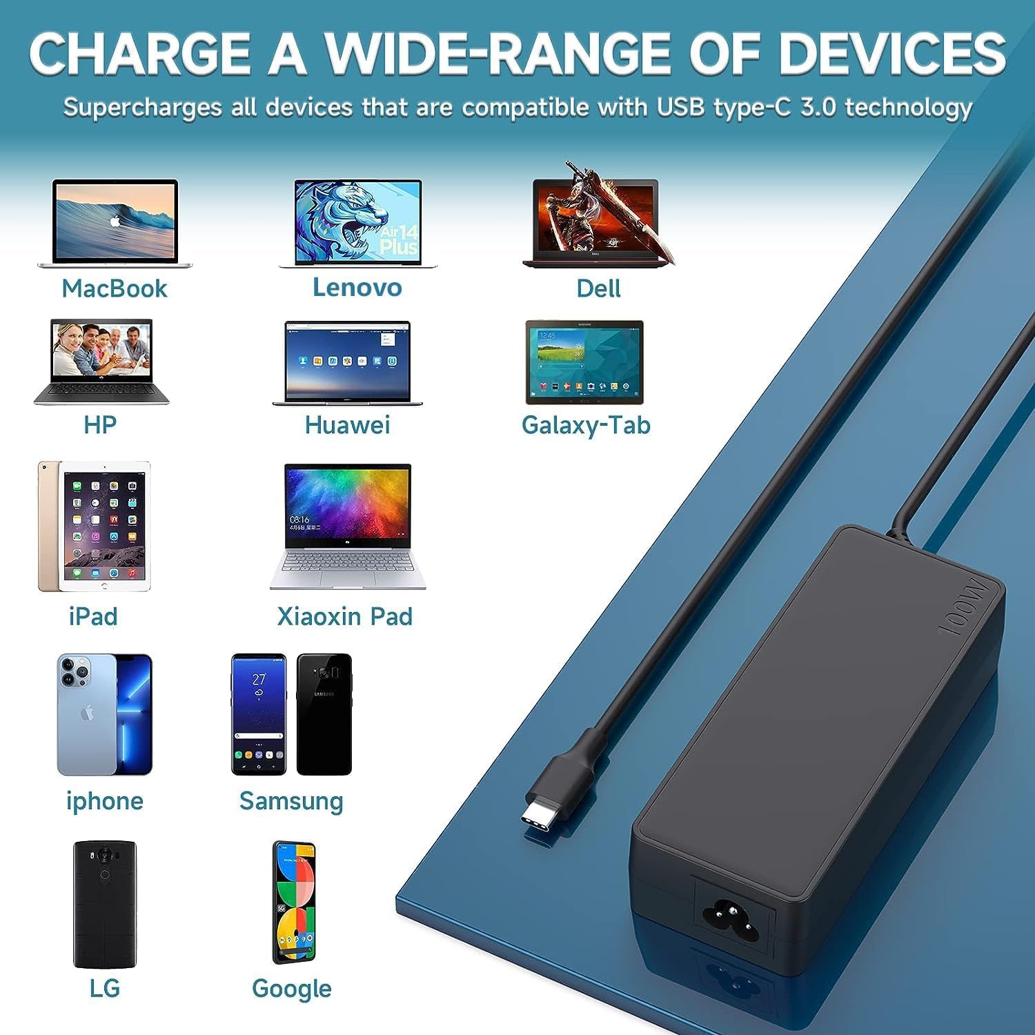 Usb C Laptop Charger 100W Usb C Laptop Power Adapter Compatible With Lenovo Thinkpad Carbon X1 5Th 6Th Gen, Ideapad 13'' 720 Y40