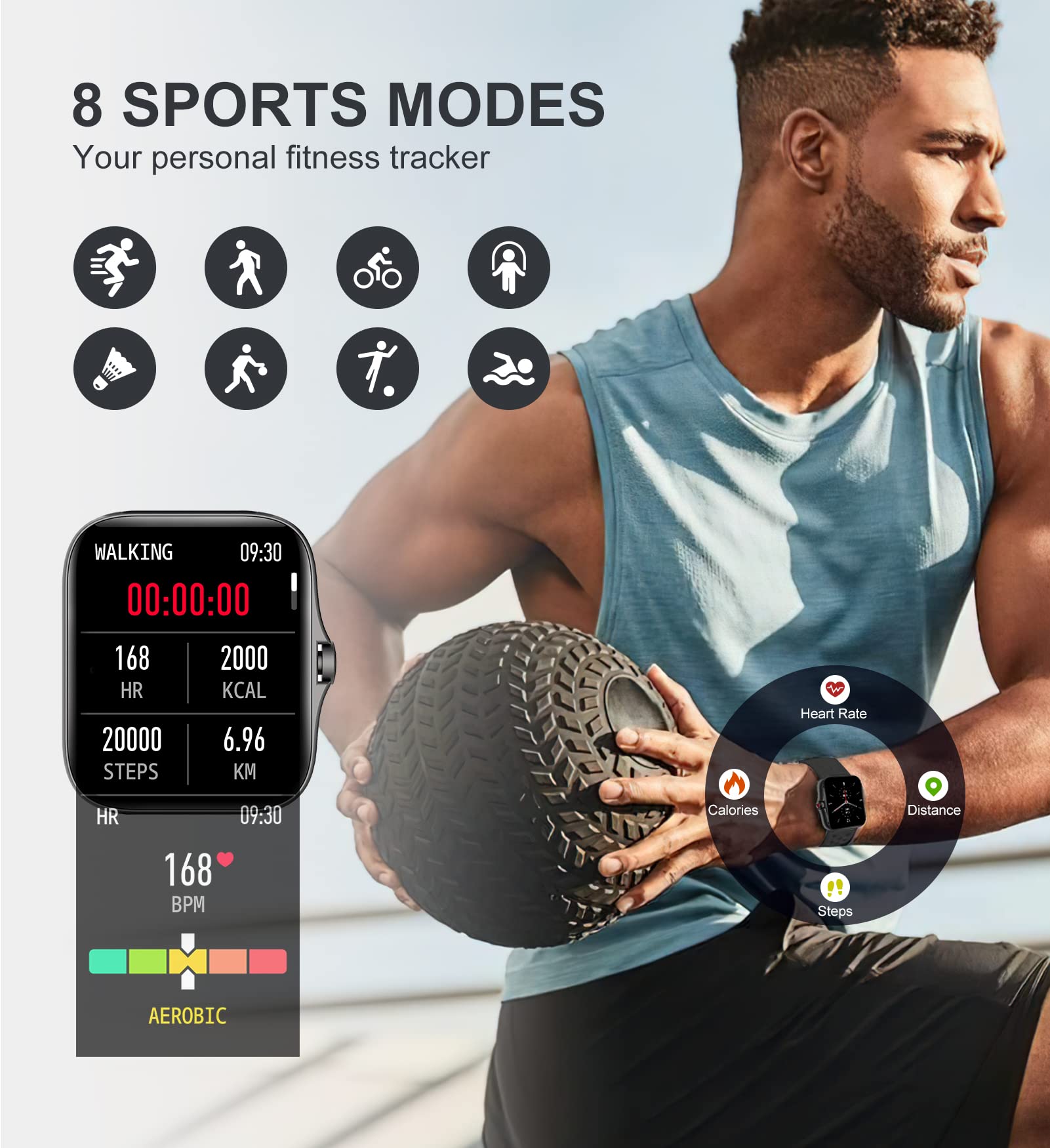 Iaret Smart Watch For Women Men (Answer/Make Call), Fitness Tracker For Android Ios Phones Waterproof Smartwatch 1.7'' Hd Full T