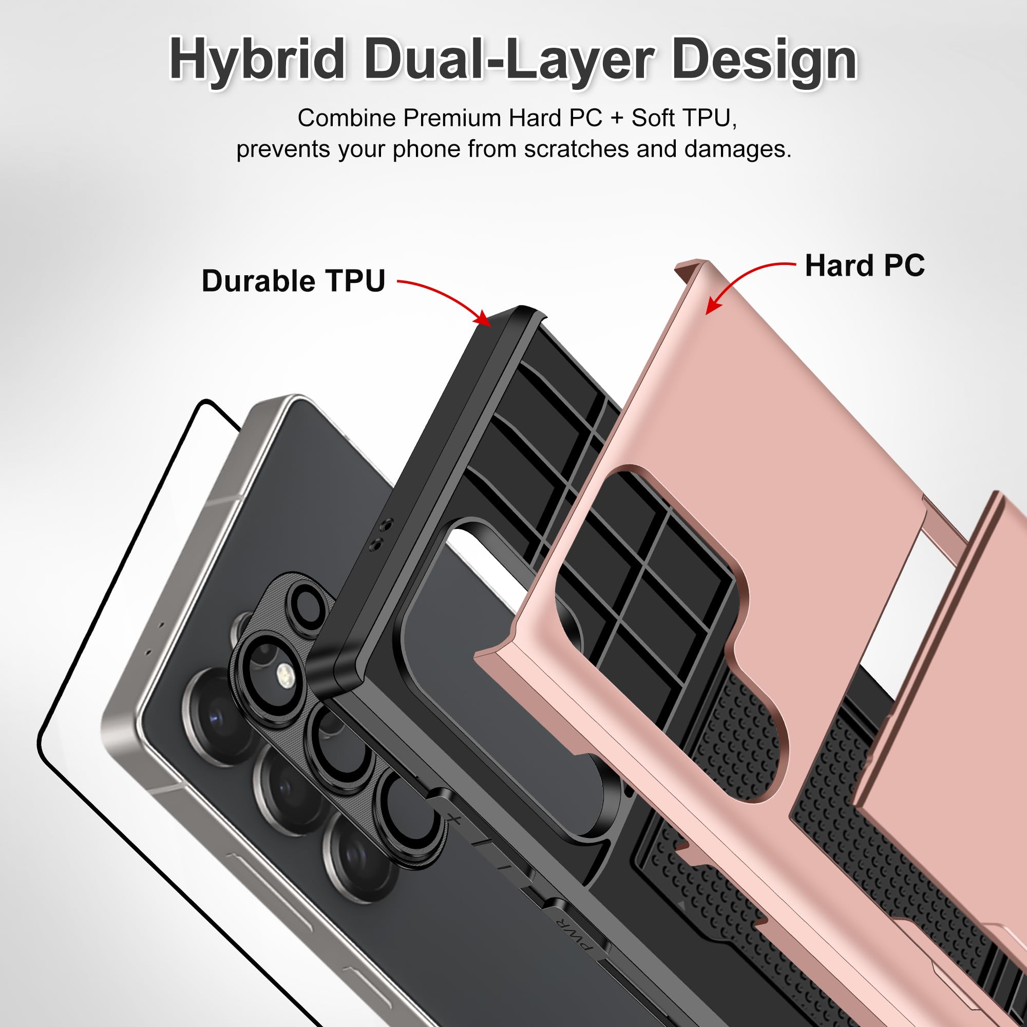 Samonpow For Samsung Galaxy S25 Ultra Case With Screen Protector + Camera Cover [4-In-1] Galaxy S25 Ultra Case Wallet Card Holde