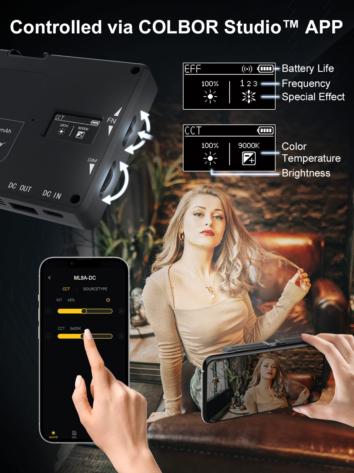 Rgb Led Video Light, Moman Camera Light For Photography, Portable 5000Mah Video Recording Lights With Cold Shoe, Mini Light Cri9