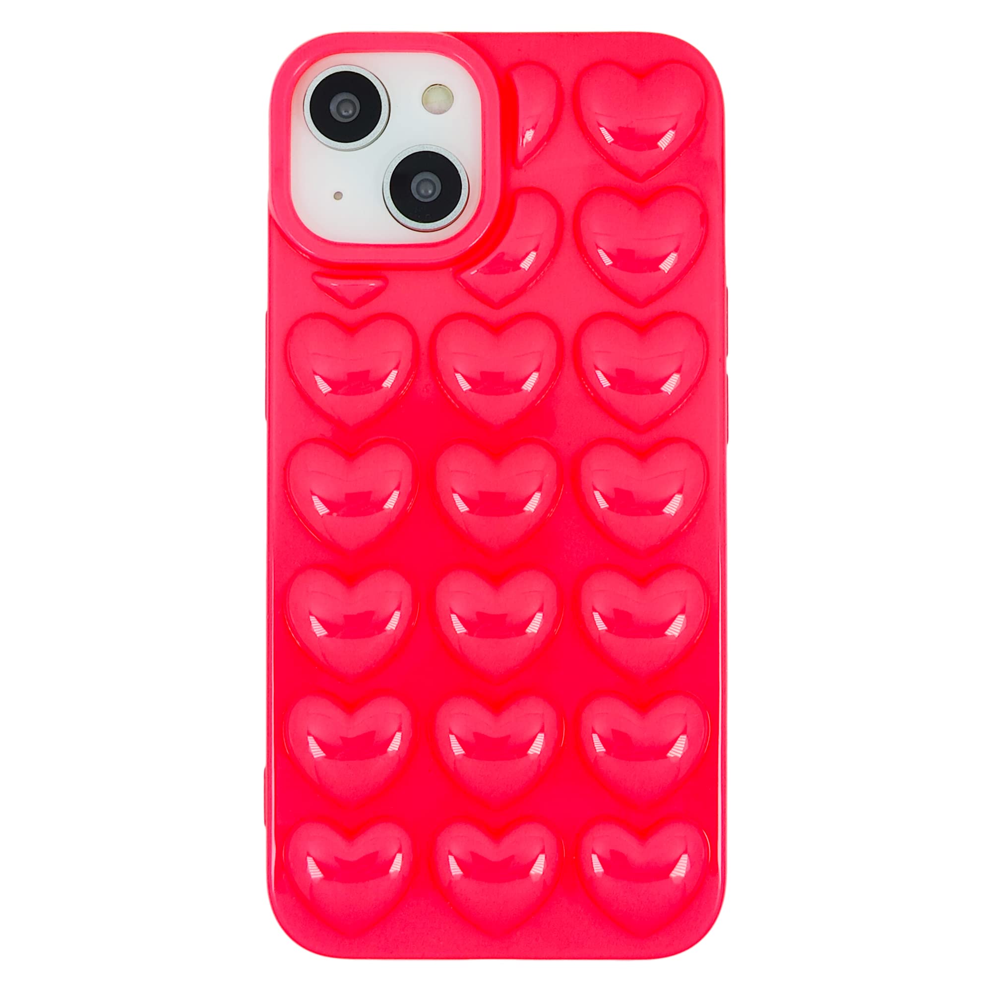 Dmaos For Iphone 15 Case For Women, 3D Pop Bubble Heart Kawaii Gel Cover, Cute Girly For Iphone15 6.1 Inch - Hot Pink