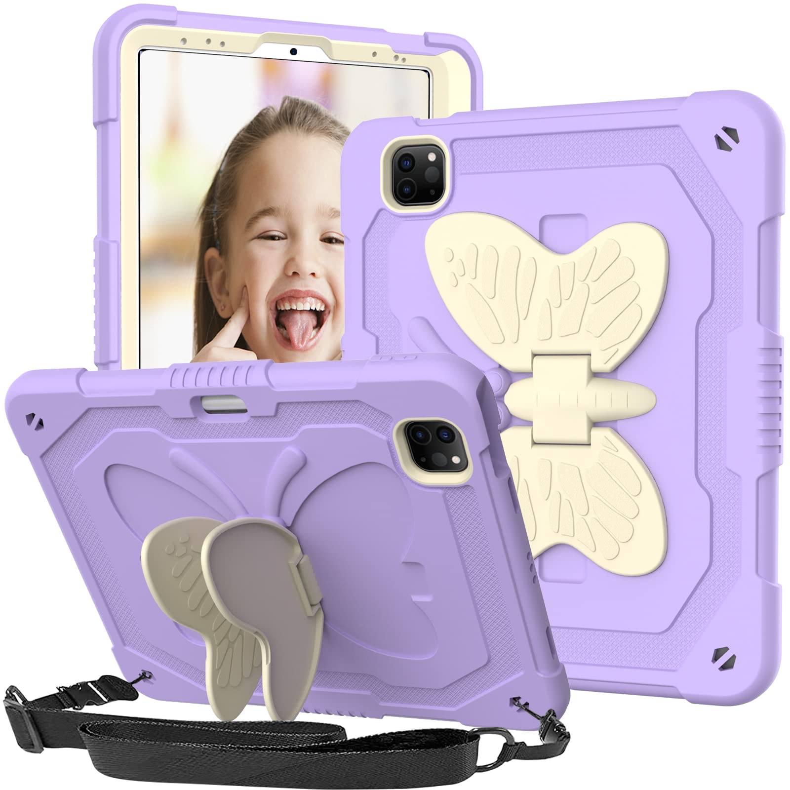 Hogenl For Ipad Pro 11 Inch Case For Kids Girl With Pencil Holder, For Ipad Air 5Th/4Th Generation Case 10.9'' With Butterfly St