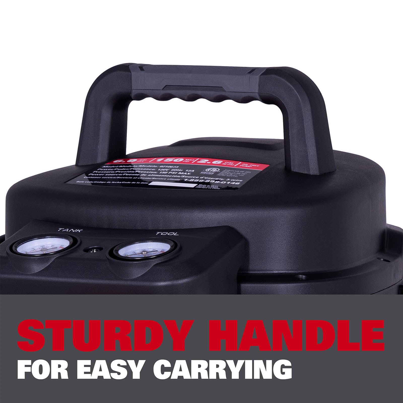 Ecomax Air Compressor, Portable Air Compressor, 6 Gallon, Pancake Air Compressor, Max 150 Psi, 2.6 Cfm @90 Psi, Oil Free Small E