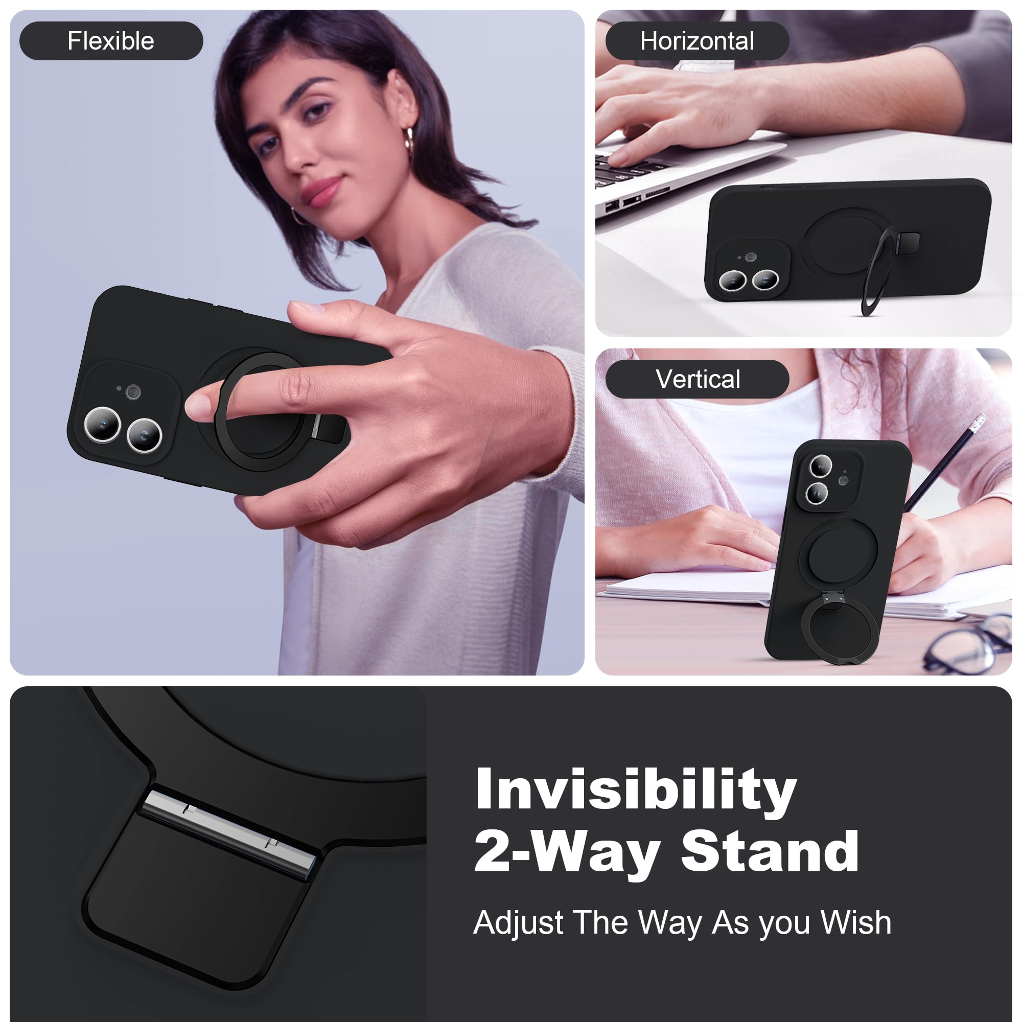 Skylmw Designed For Iphone 12 Case With Magnetic Invisible Stand Compatible With Mag Safe Military Drop Tested Shockproof Silico